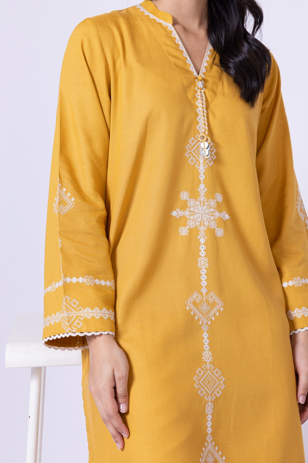 Embroidered Dull Raw Silk Kurta - 25-09-10E1-09TB-VG