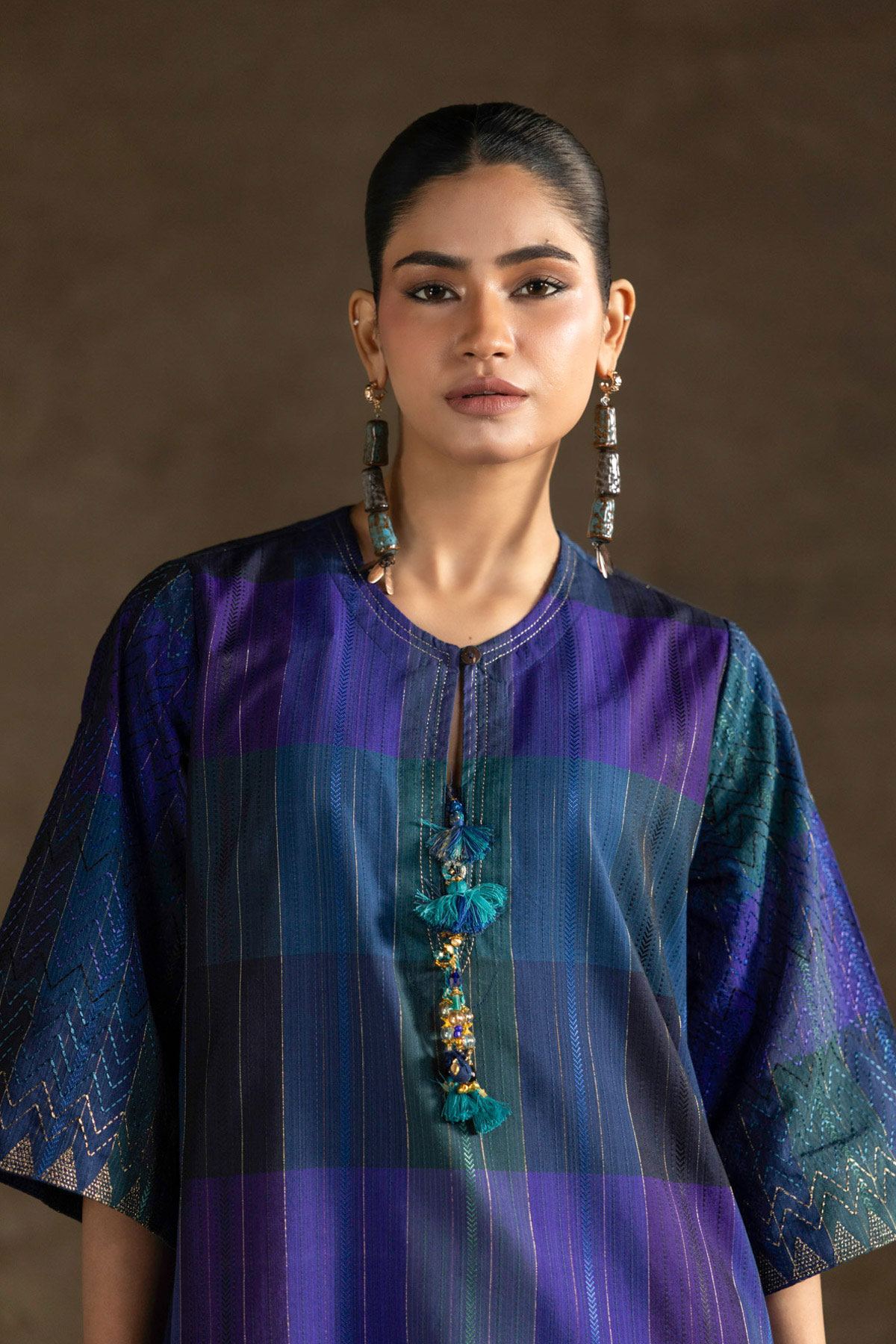 Yarn Dyed Embroidered Handwoven Kurta - 2-26-308-A-G1-VG