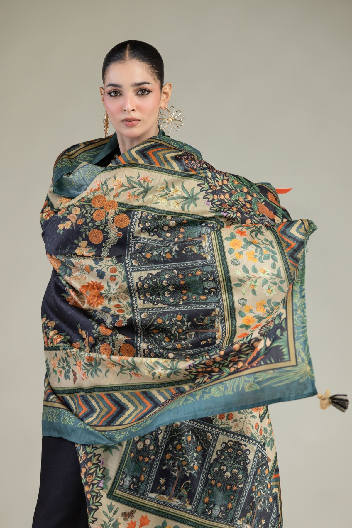 Printed Polyester Silk Floral Silk Dupatta - 2-26-203-A-A1-VG