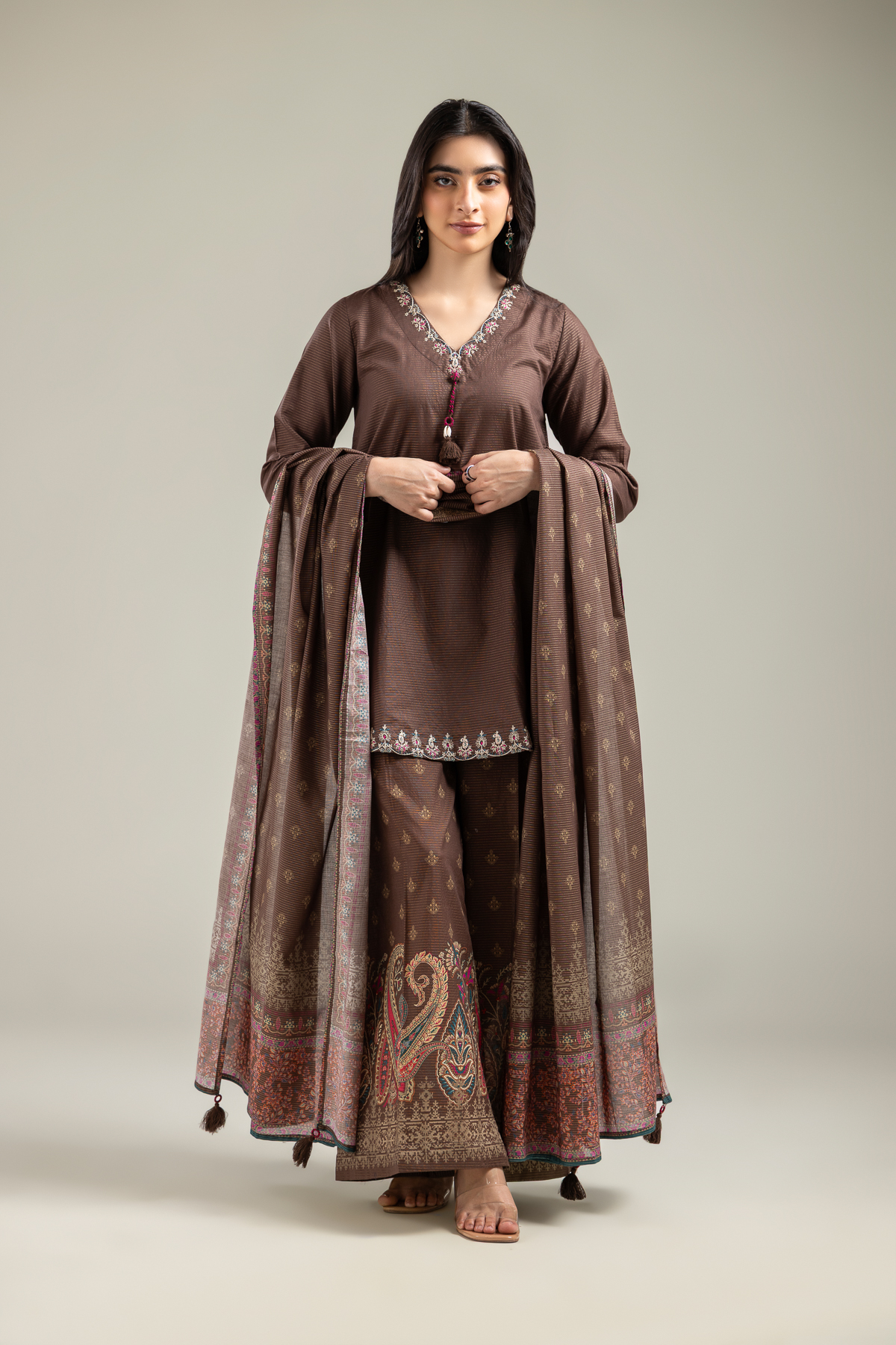 Embroidered Mesuri Brown Mesuri Dupatta - 1-26-142-C-D-VG