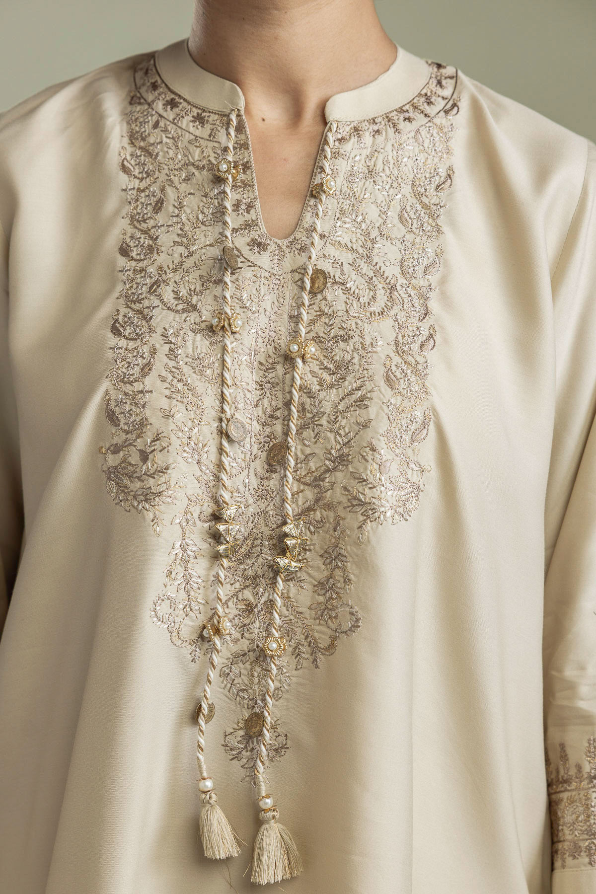 Embroidered Raw Silk Short Embroidered Kurta - 2-26-403-A-H1-VG