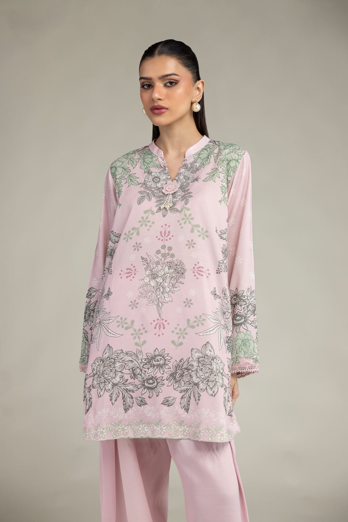 Embroidered Raw Silk Floral Silk Kurta - 2-26-201-A-C-VG