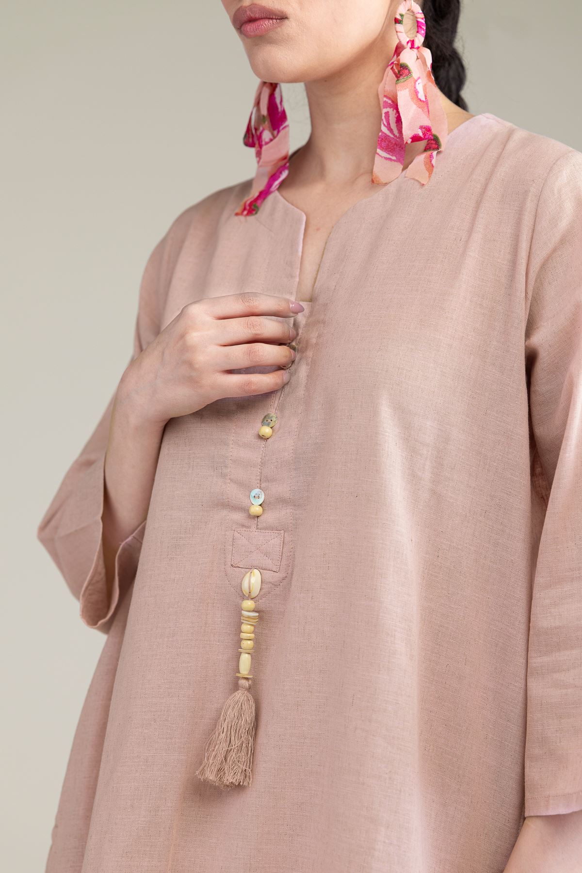 Dyed Blended Linen Solid Linen Kurta - 1-26-209-B-F1-VG