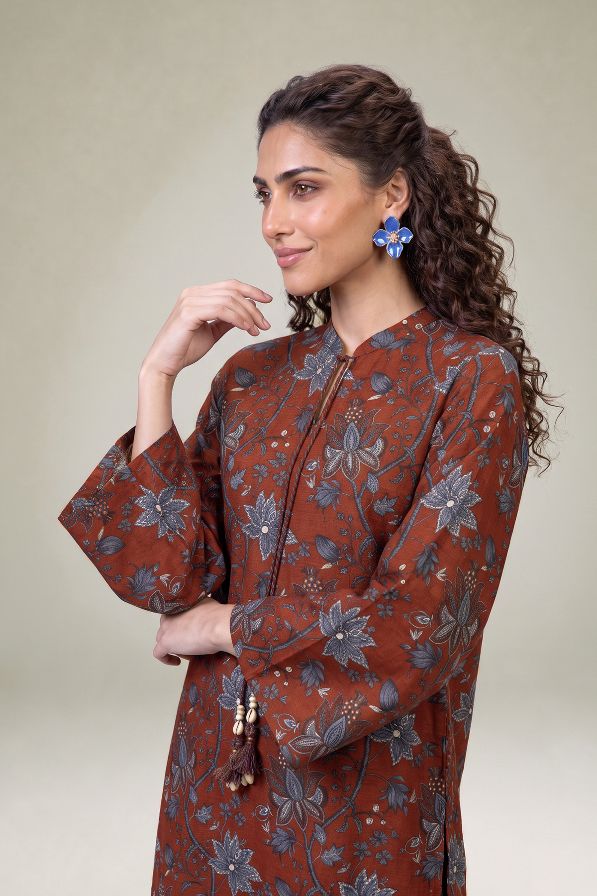 Printed Light Khaddar Long Khaddar Kurta - 1-26-415-A-C2-VG