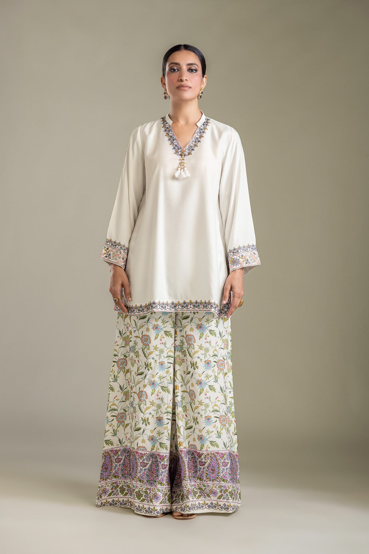 Embroidered Raw Silk White Embroidered Kurta - 2-26-403-A-J1-VG