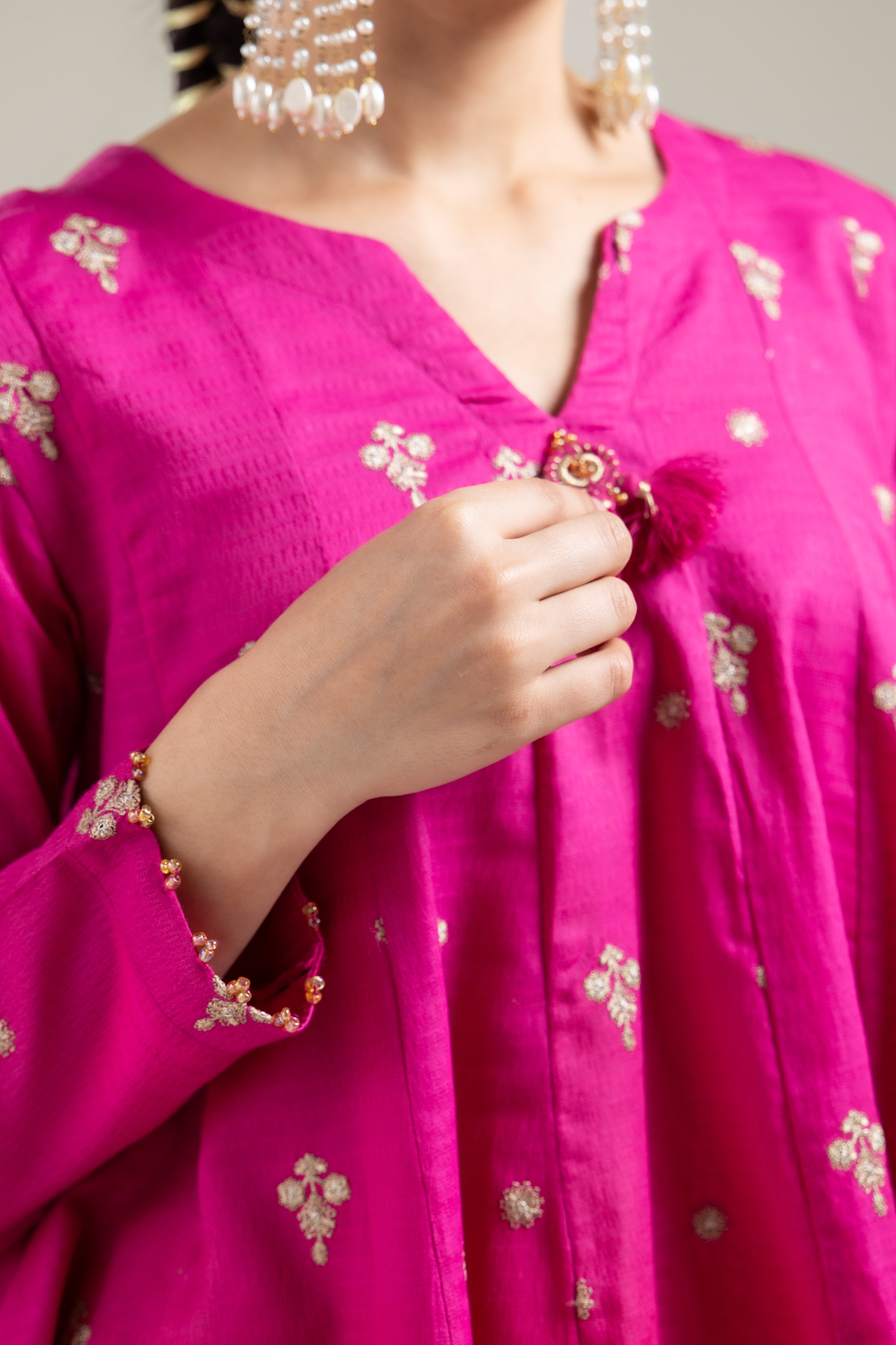 Embroidered Cotton Dobby Cotton Magenta Kurta - 26-01-2E6-03TA-VG