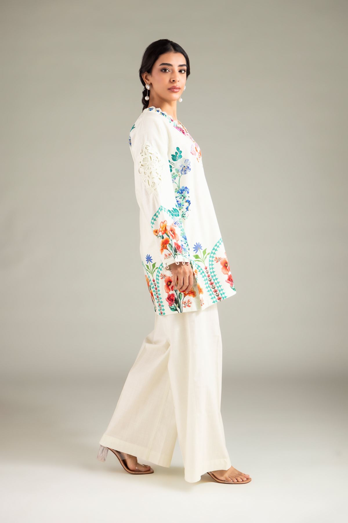 Printed Textured Cotton Pants - 1-26-114-A-B-VG