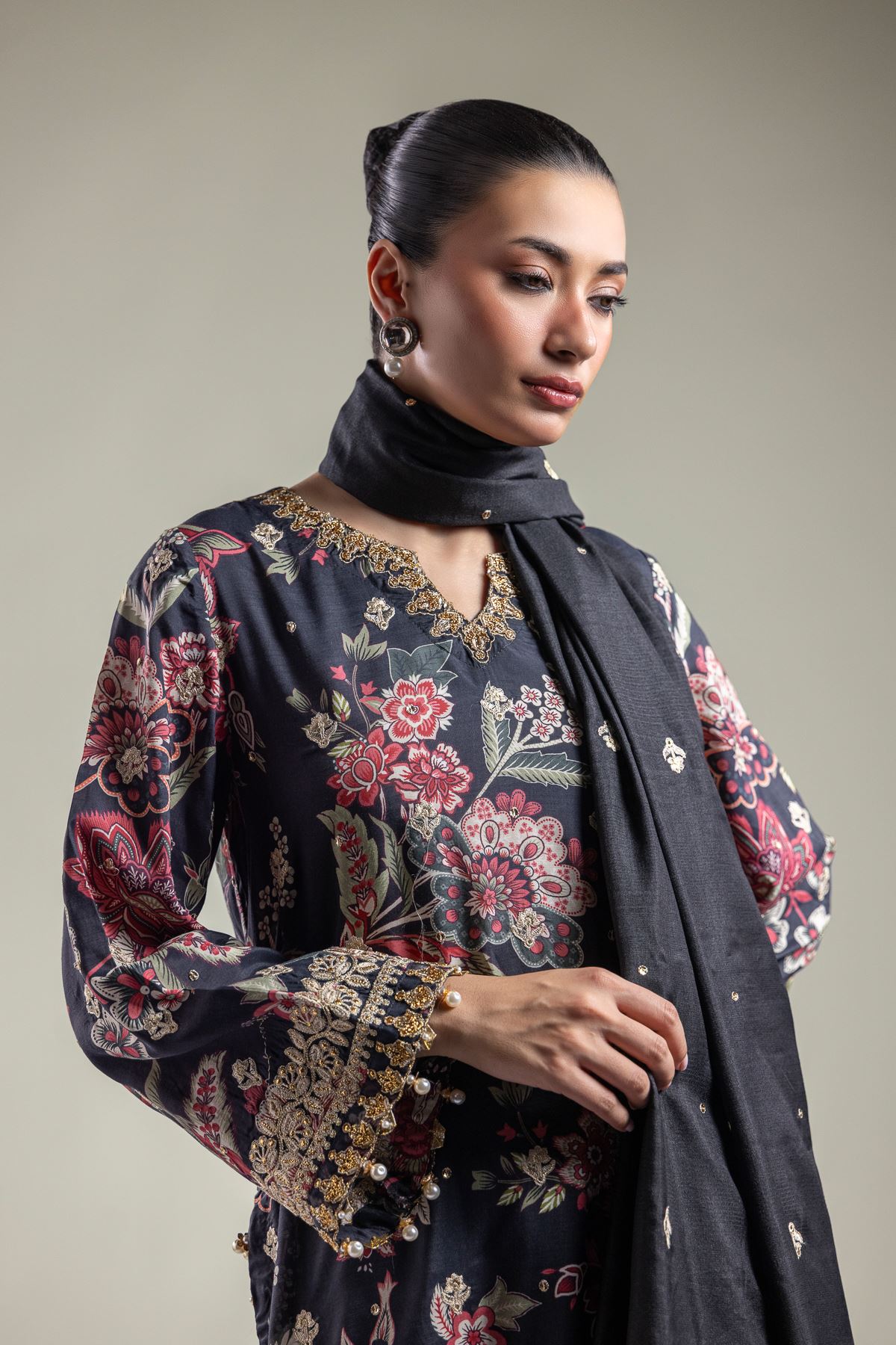 Embroidered Raw Silk 3-Piece Floral Set - T-A22-26-118FA1-VG