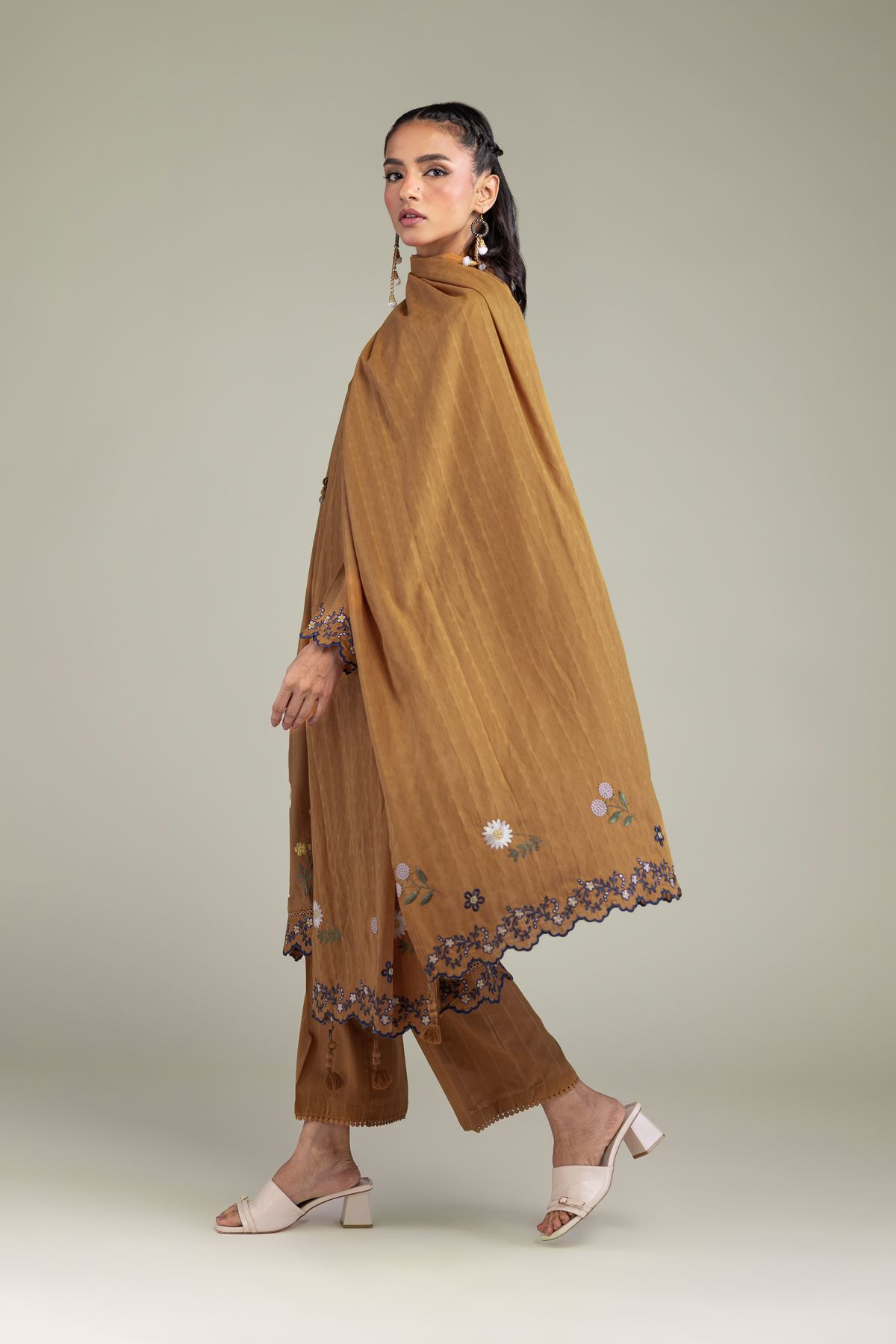 Embroidered Textured Cotton Floral Cotton Dupatta - 1-26-131-A-B-VG