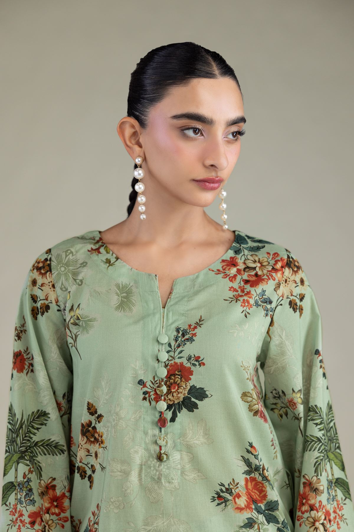 Printed Cambric Mint Cambric Kurta - 1-26-102-A-F-VG