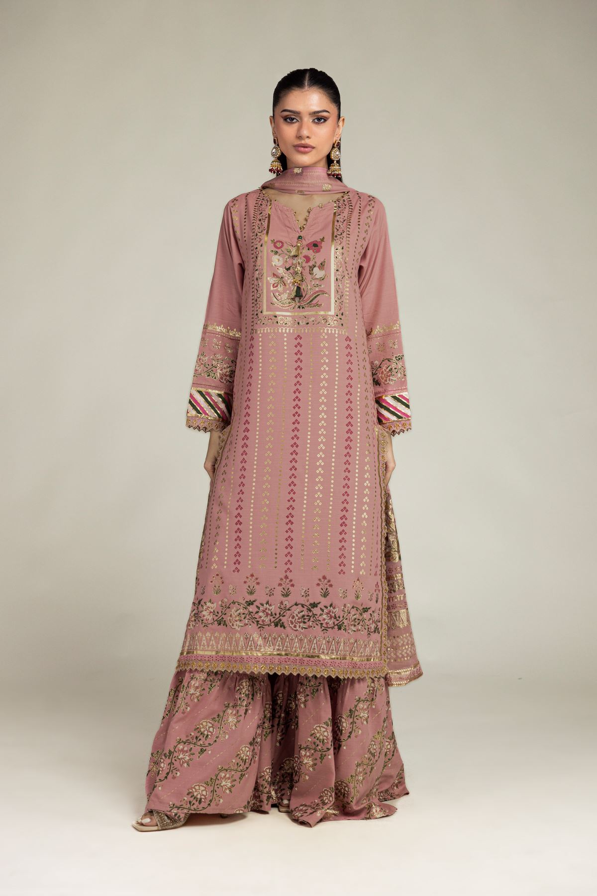 Embroidered Raw Silk 3-Piece Co-ords Set - 8-26-206-A-B1-VG