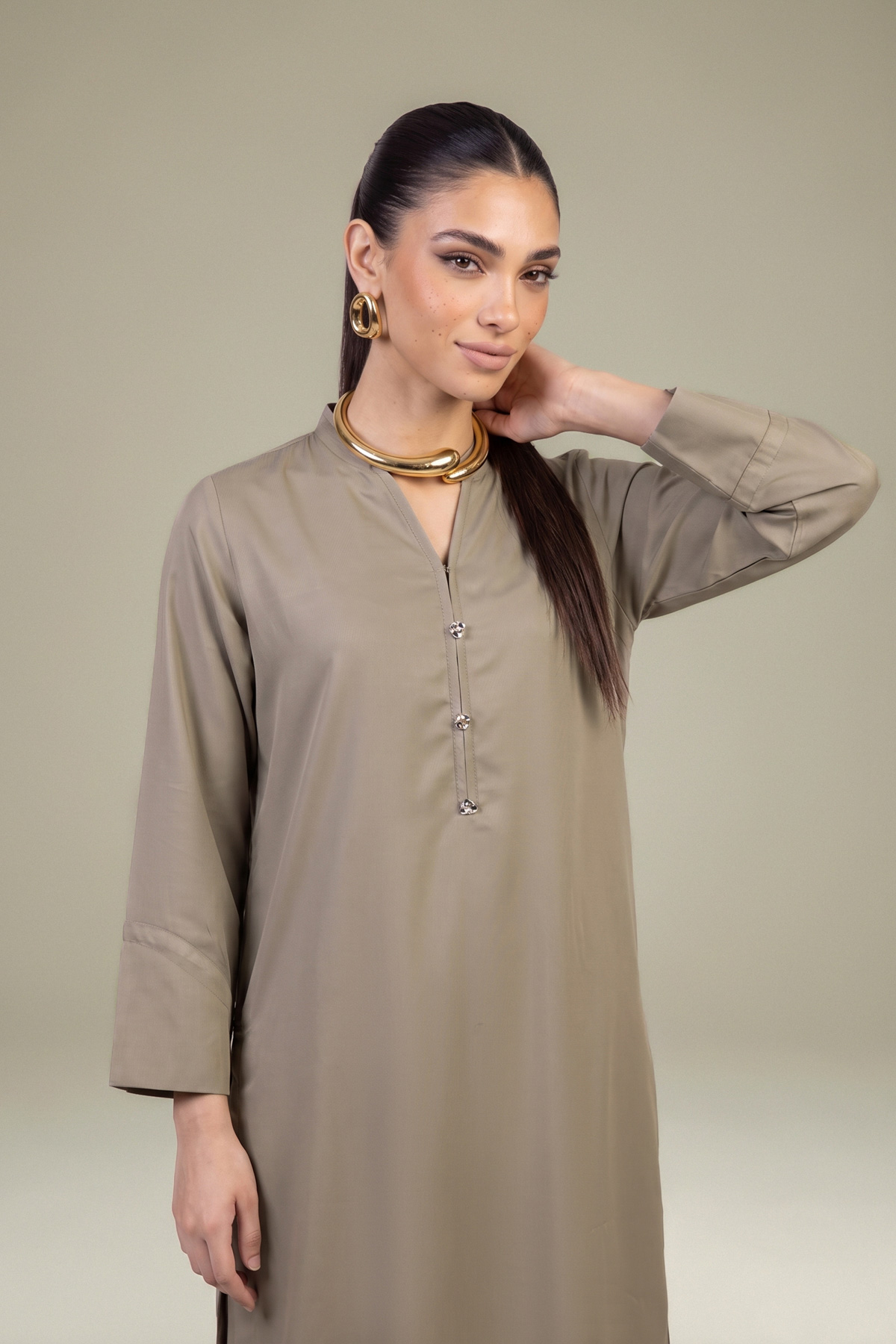 Dyed Raw Silk Solid Beige Kurta - 1-26-408-A-D1-VG
