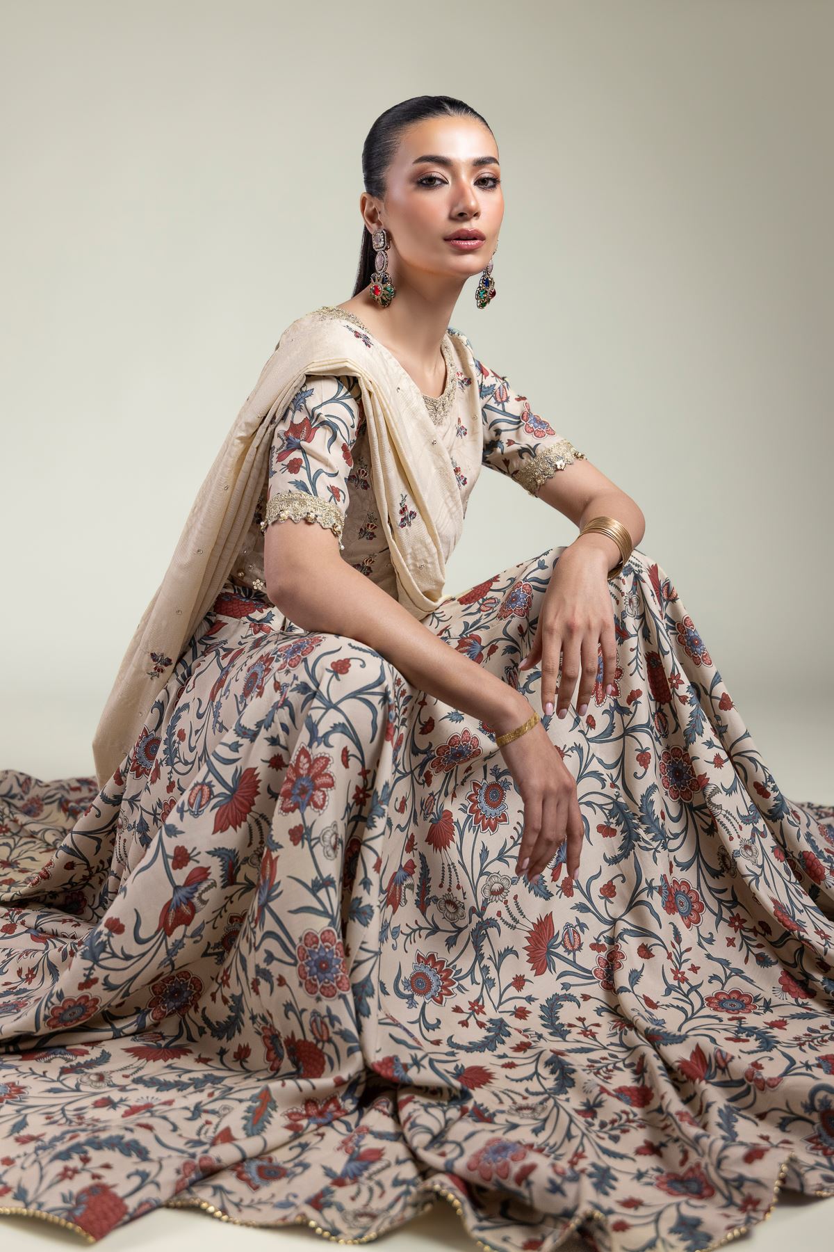 Embroidered Raw Silk Lehenga Choli Set - A22-26-218FJ1-VG