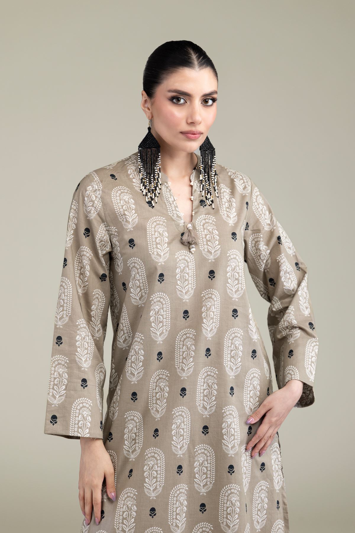 Printed Cambric Paisley Longline Kurta - 25-10-12E6-07BA-VG