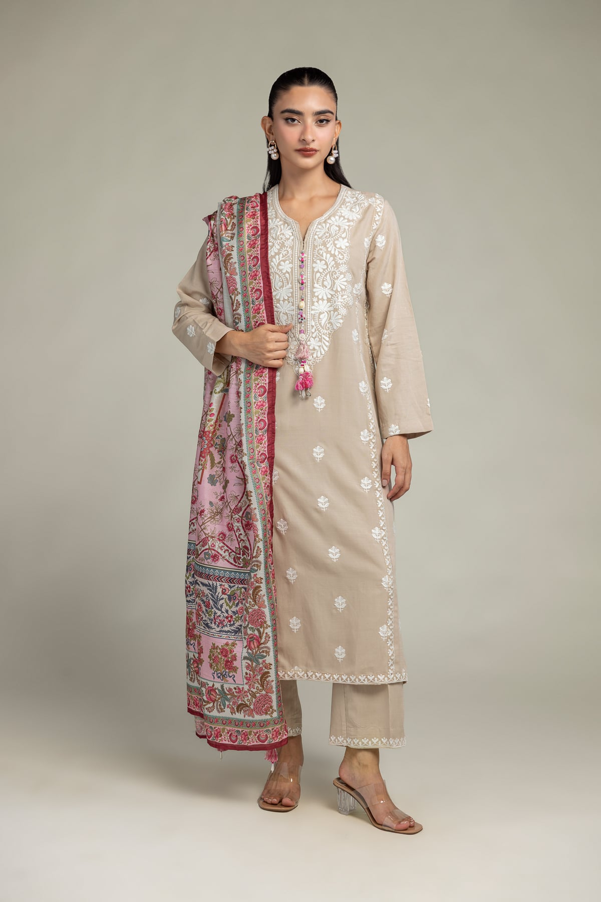 Embroidered Raw Silk Beige Embroidered Kurta - 1-26-330-A-I1-VG