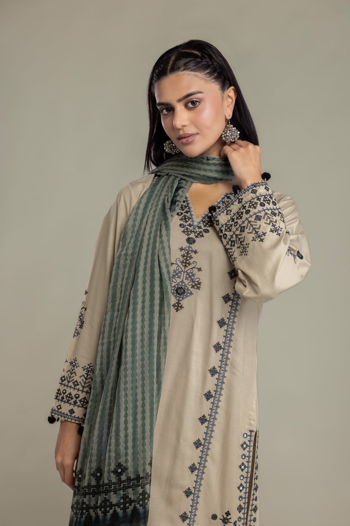 Embroidered Raw Silk 3 Piece Tailored - 1-26-408-A-B1-VG