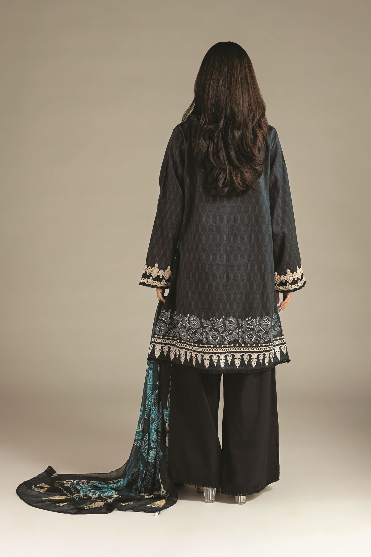 Embroidered Satin Three-Piece Tailored Suit - T-A22-26-107FA-VG