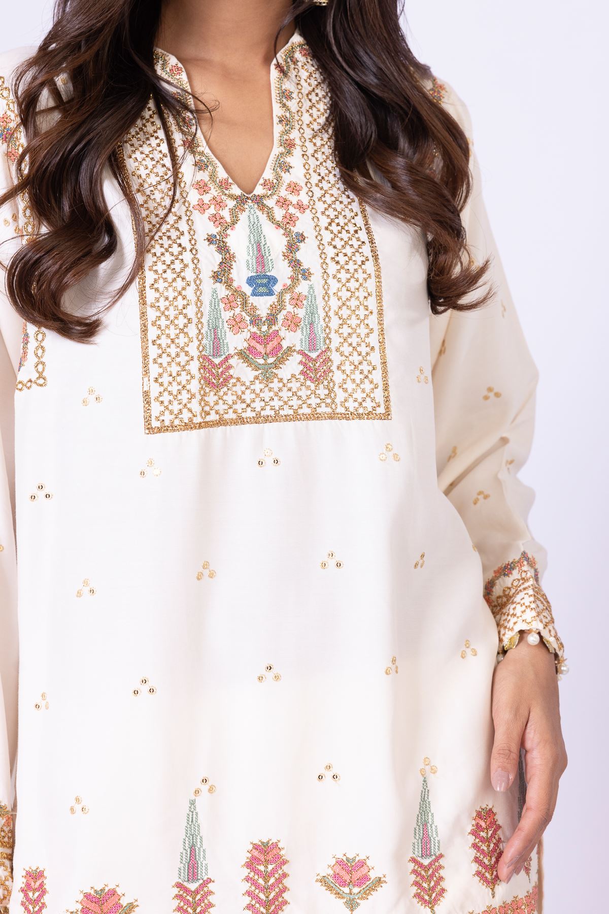 Embroidered Raw Silk Kurta - 25-W02iB-02TA-VG