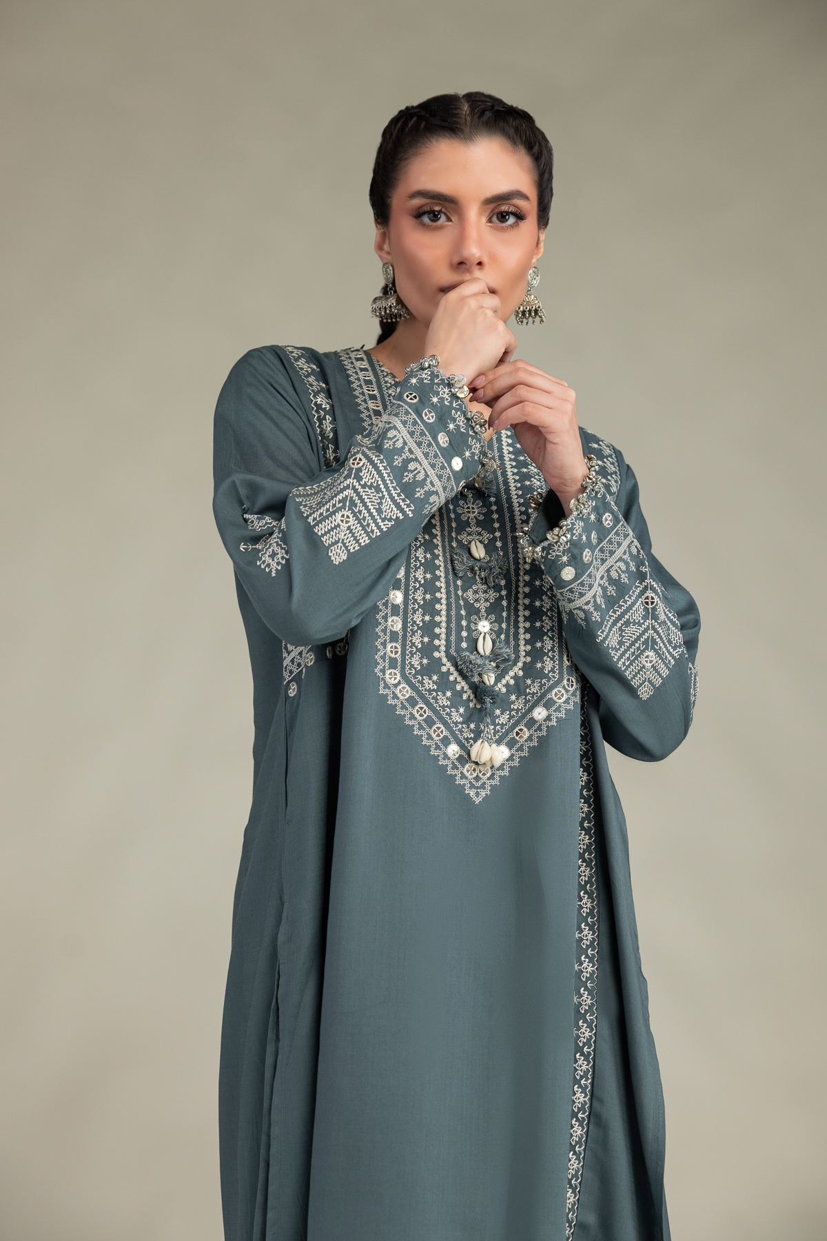 Embroidered Raw Silk Raw Silk Kurta - 1-26-309-B-D1-VG