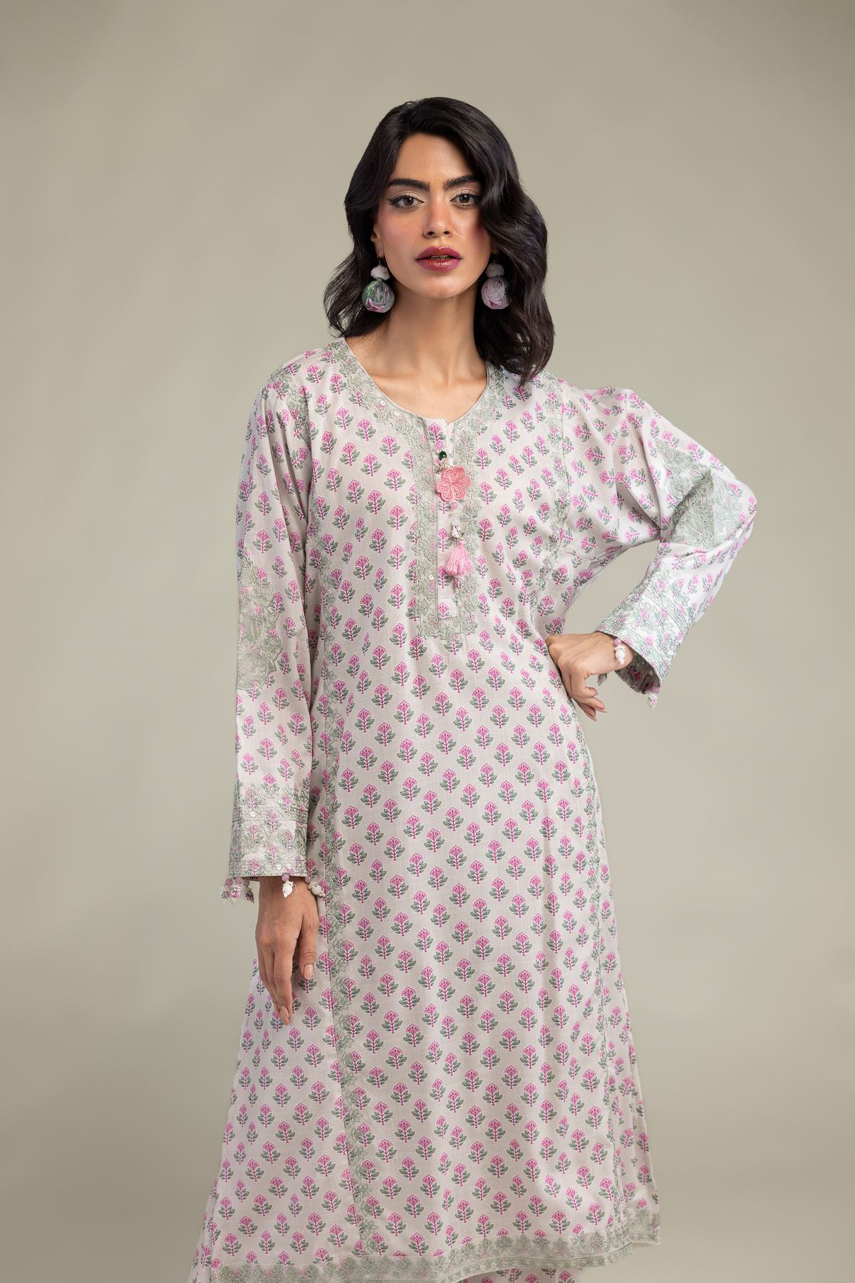 Embroidered Raw Silk Floral Silk Kurta - 1-26-102-A-F-VG