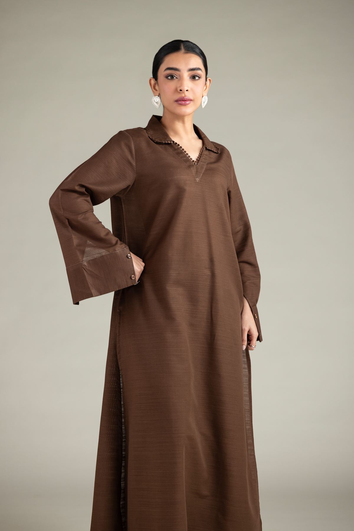Dyed Textured Cotton Wing Collar Kurta - 1-26-109-A-I-VG