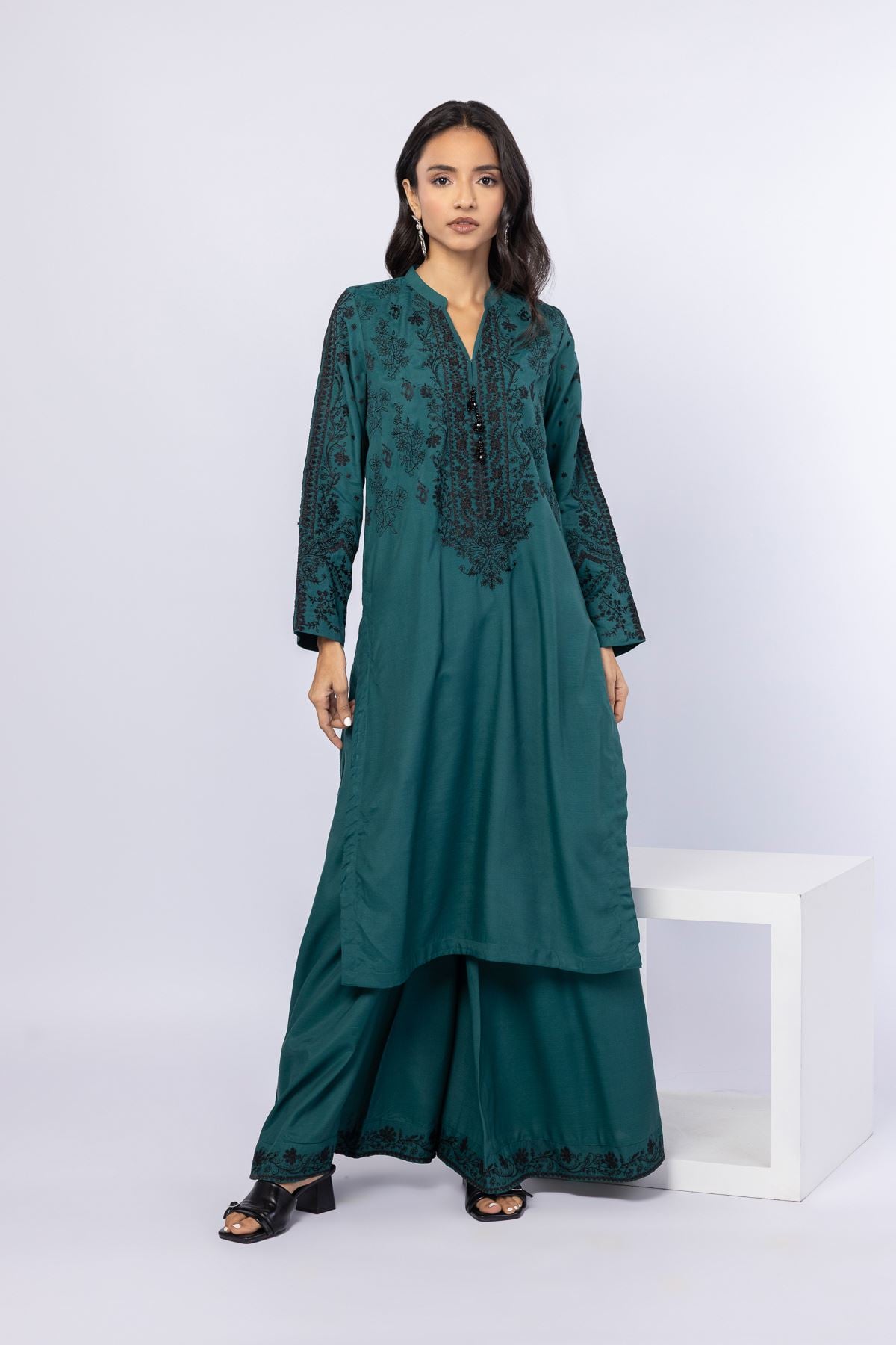 Embroidered Russian Raw Silk Pants - 1-26-110-A-D-VG