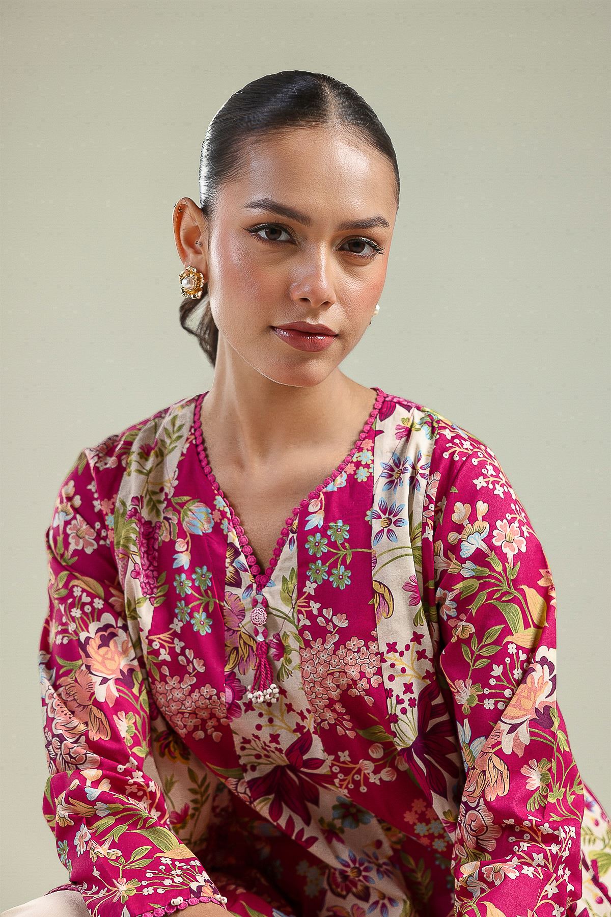 Printed Cambric Floral Cambric Kurta - 1-26-142-A-H-VG