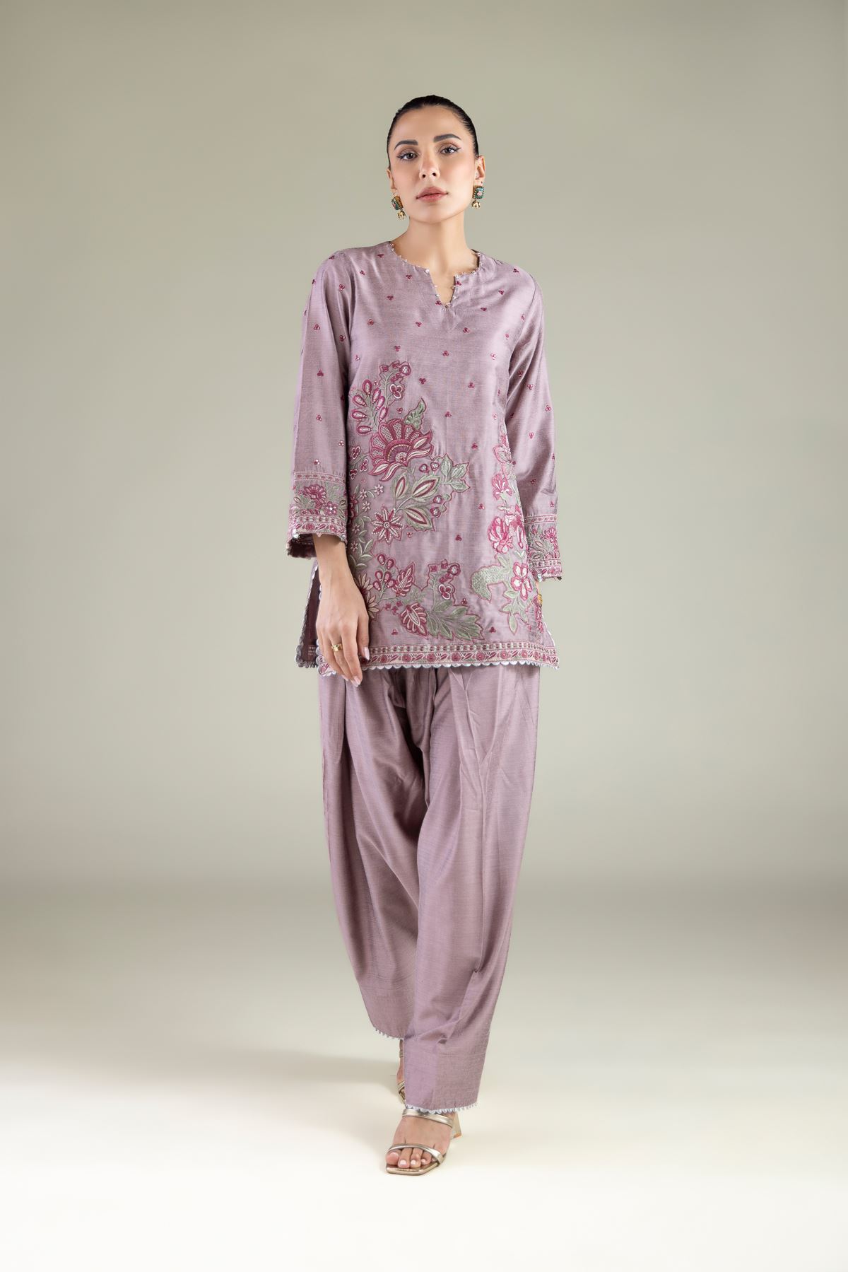 Embroidered Raw Silk Farshi Shalwar - 2-26-105-A-G-VG