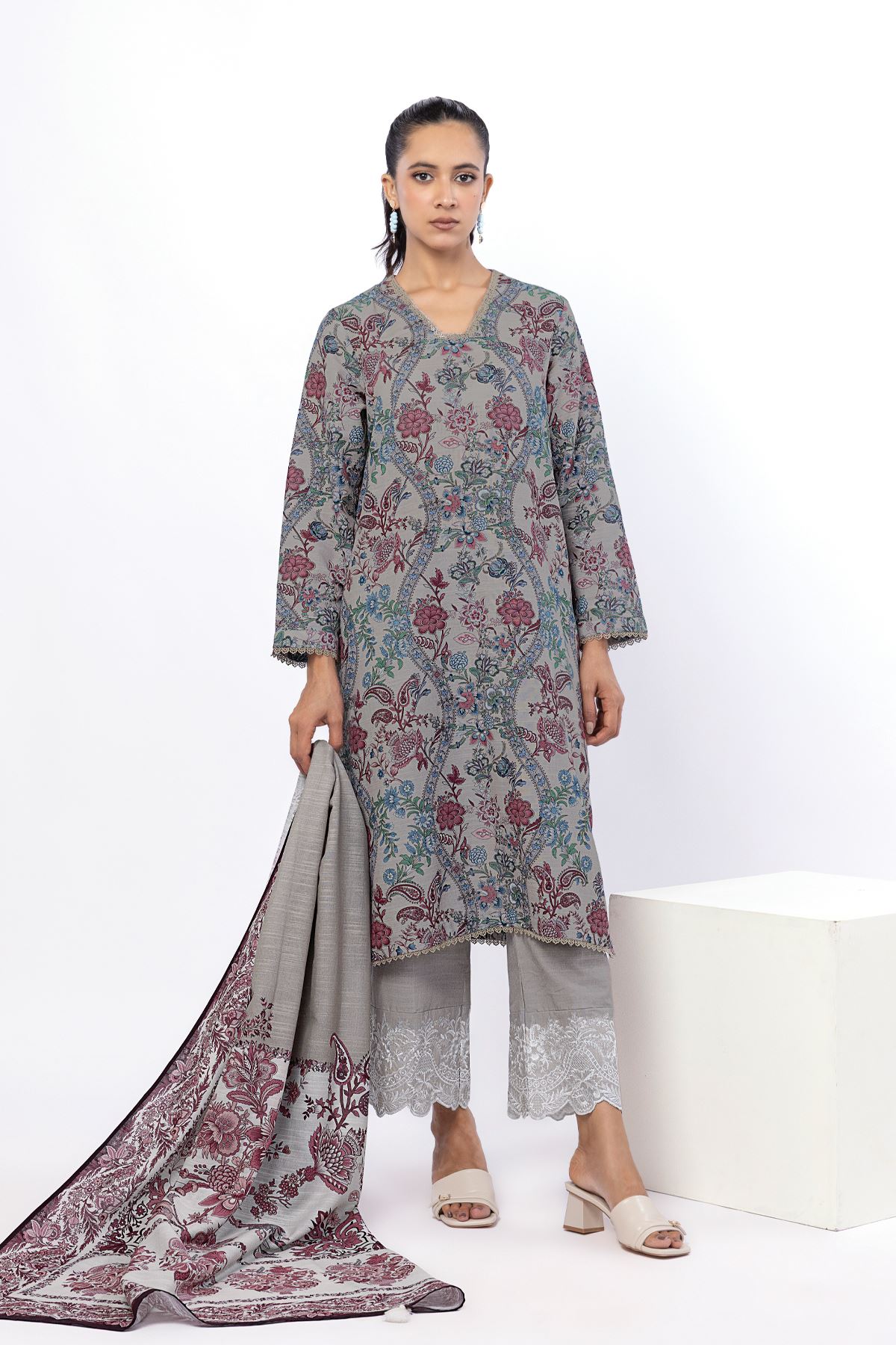 Embroidered Light Khaddar Tailored 3 Piece - MT15AST-VG