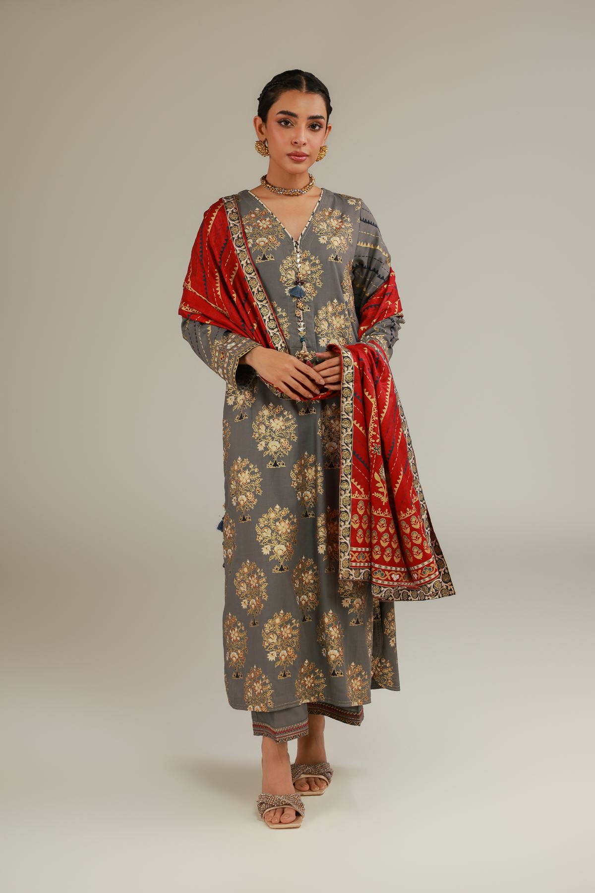 Raw Silk 3 Piece Co-ord Set - 1-26-144-A-A-VG