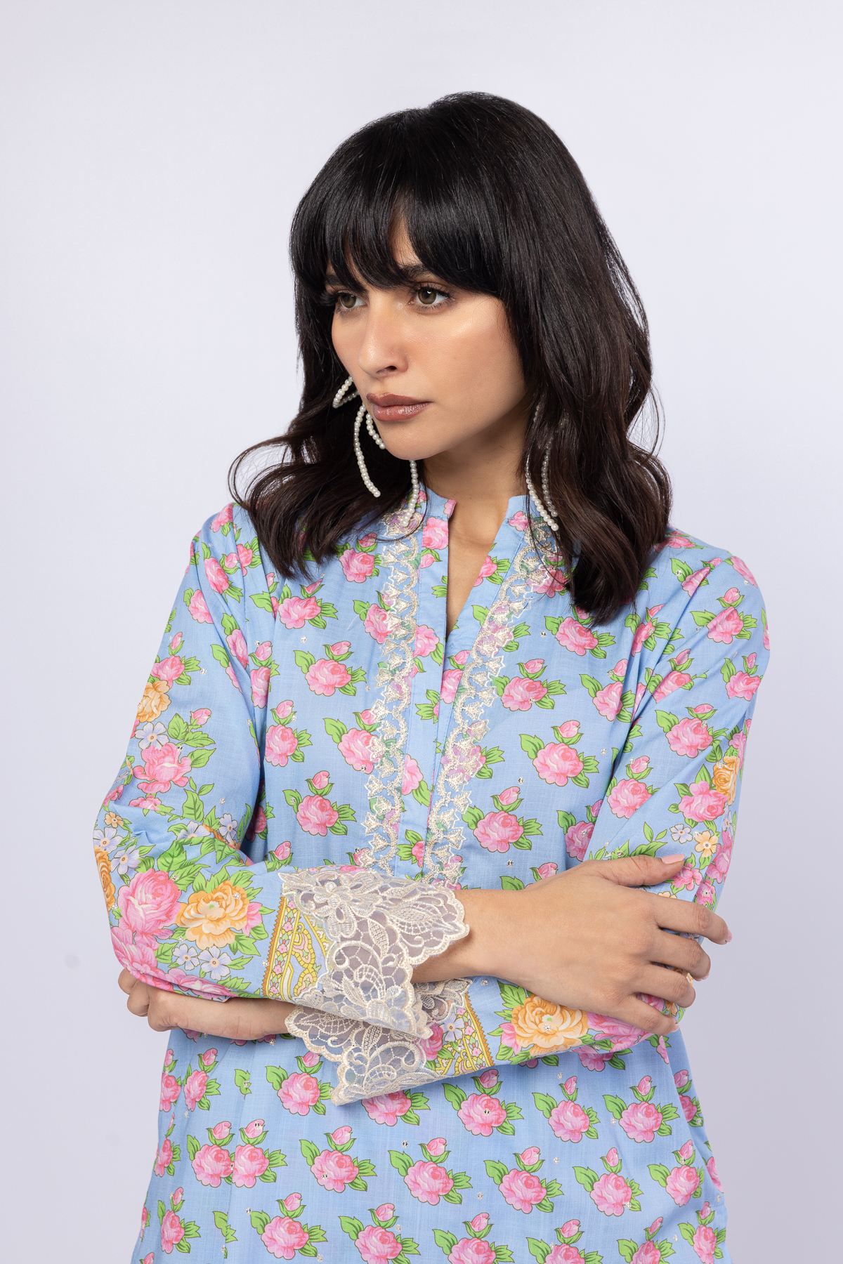 Embroidered Crosshatch Raw Silk Kurta - 25-05S23-06TB-VG
