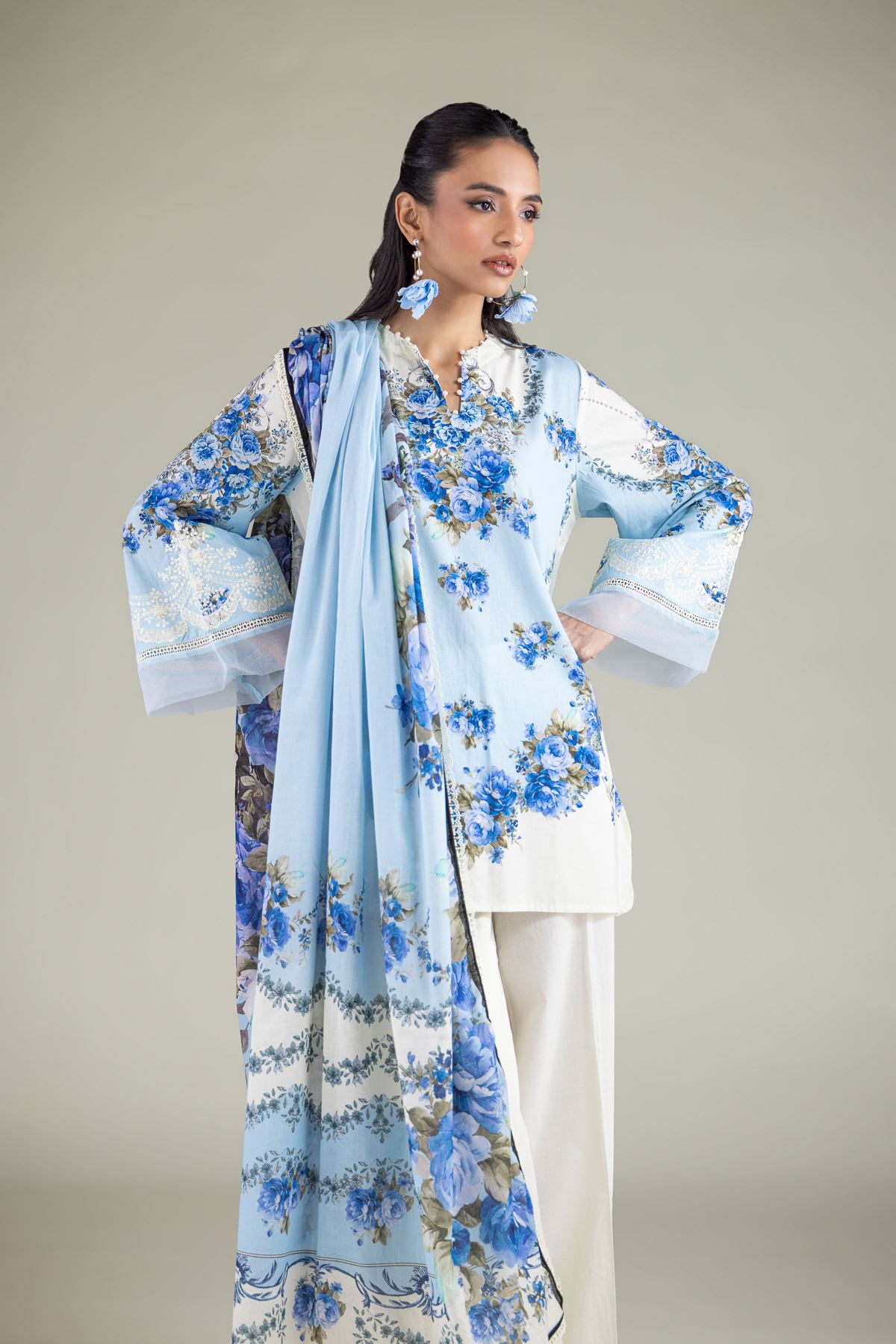 Embroidered Cambric Floral Flared Kurta - 1-26-120-A-D-VG