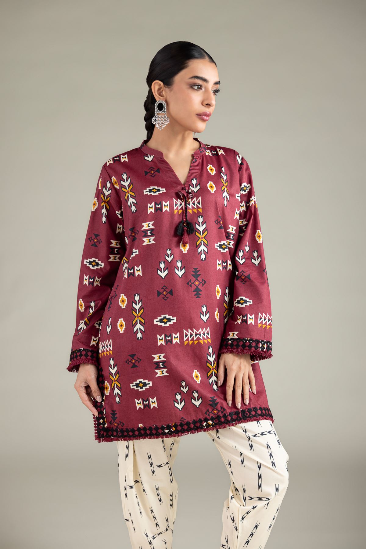 Embroidered Cotton Viscose Kurta - 25-10-12E12-03TA-VG