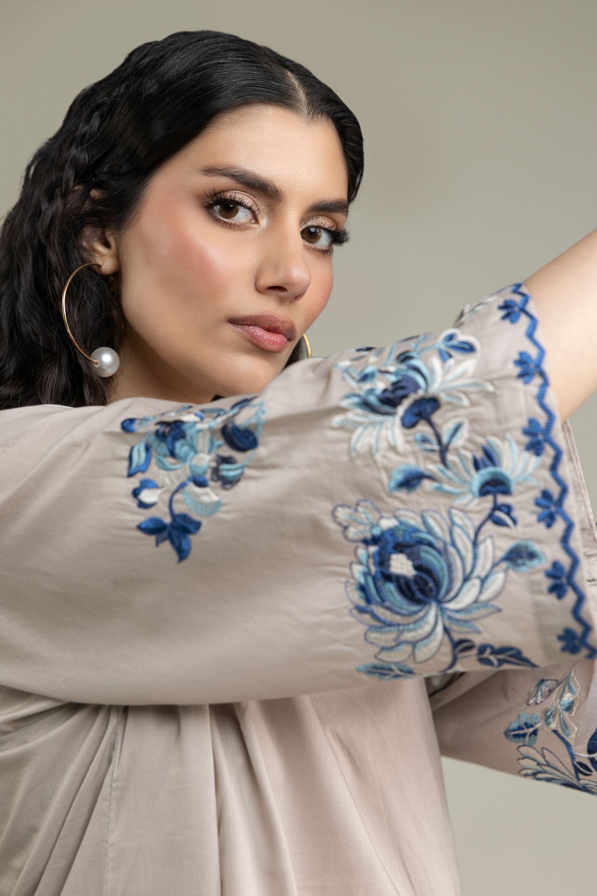Embroidered Cambric Long Floral Kurta - 1-26-231-A-F1-VG