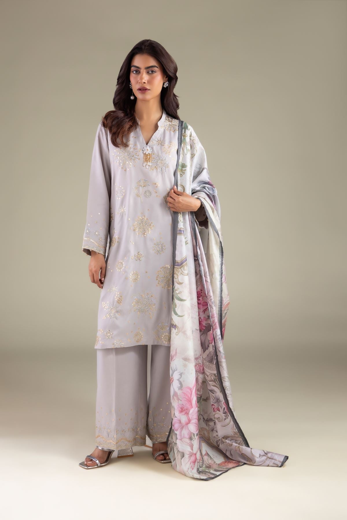 Embroidered Polyester Silk Floral Draped Dupatta - 2-26-101-A-D-VG