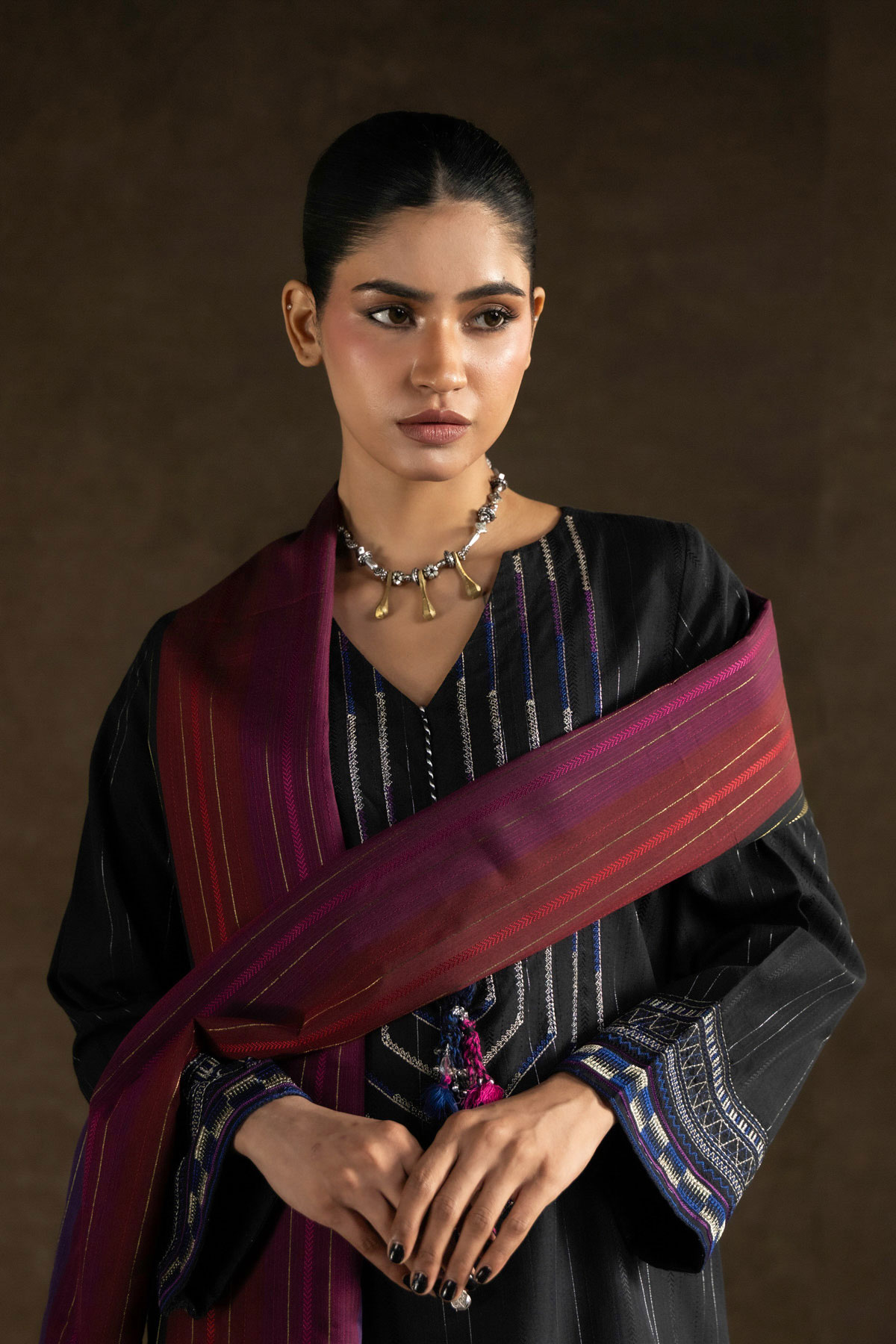 Yarn Dyed Handwoven Dupatta - 2-26-308-A-G1-VG