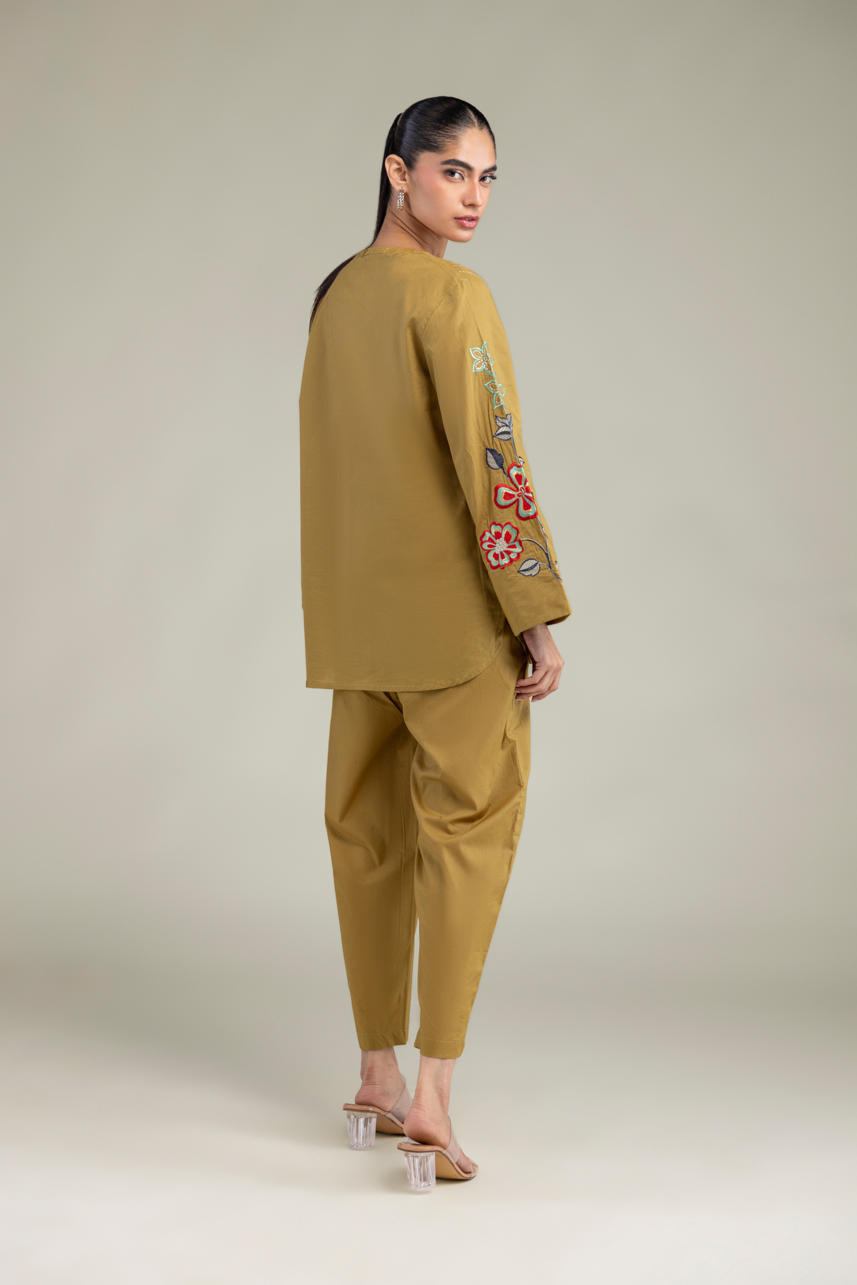 Embroidered Cambric Mustard V‑Neck Tunic - 1-26-102-A-F-VG