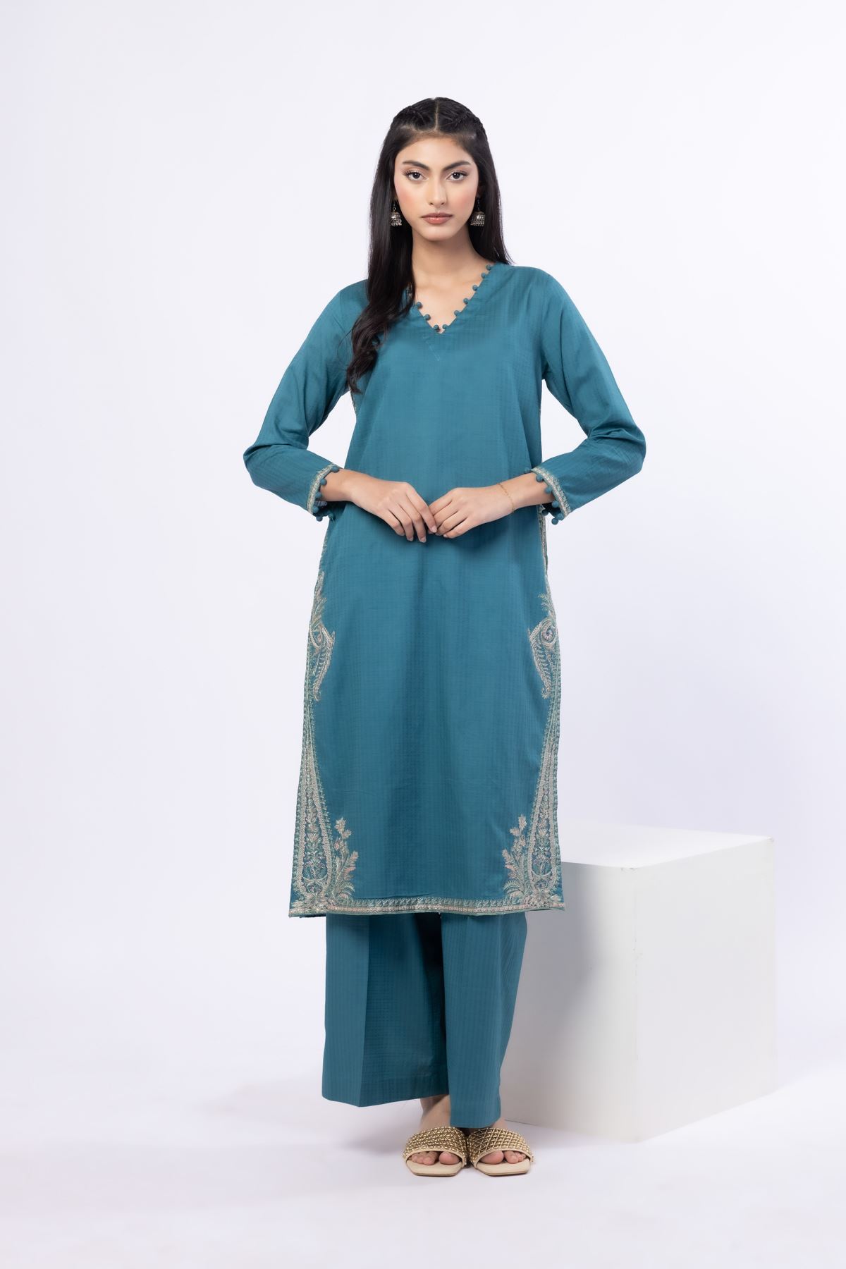Embroidered Cotton Dobby Kurta - 1-26-122-A-D-VG
