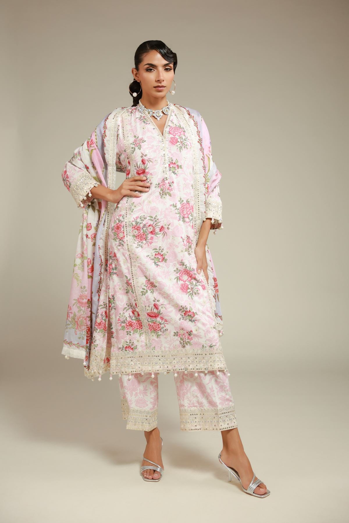 Embroidered Raw Silk Pants - 25-11-12S1-03TA-VG