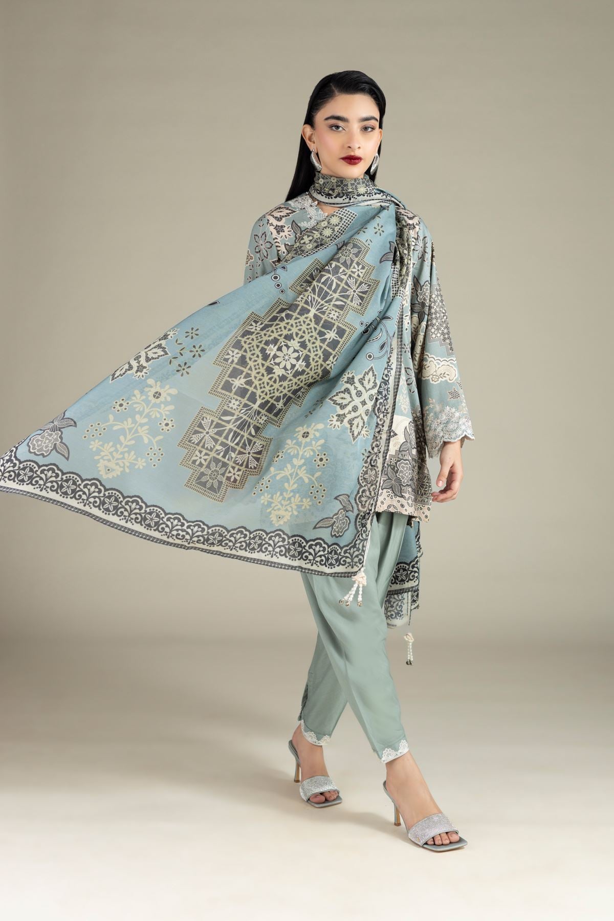 Printed Mesuri Dupatta - 25-10-10S5-10TA-VG