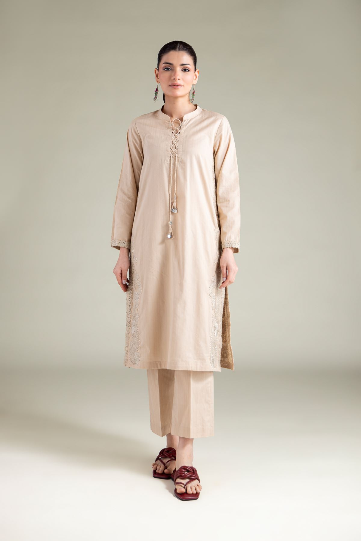 Embroidered Cotton Dobby Solid Longline Kurta - 1-26-130-A-F-VG
