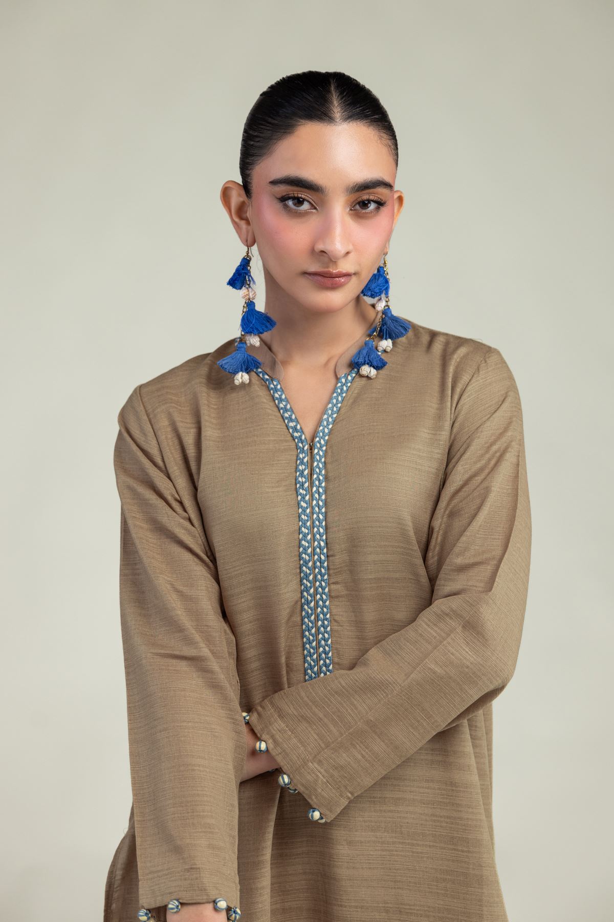 Dyed Textured Cotton Long Cotton Kurta - 1-26-203-A-H1-VG