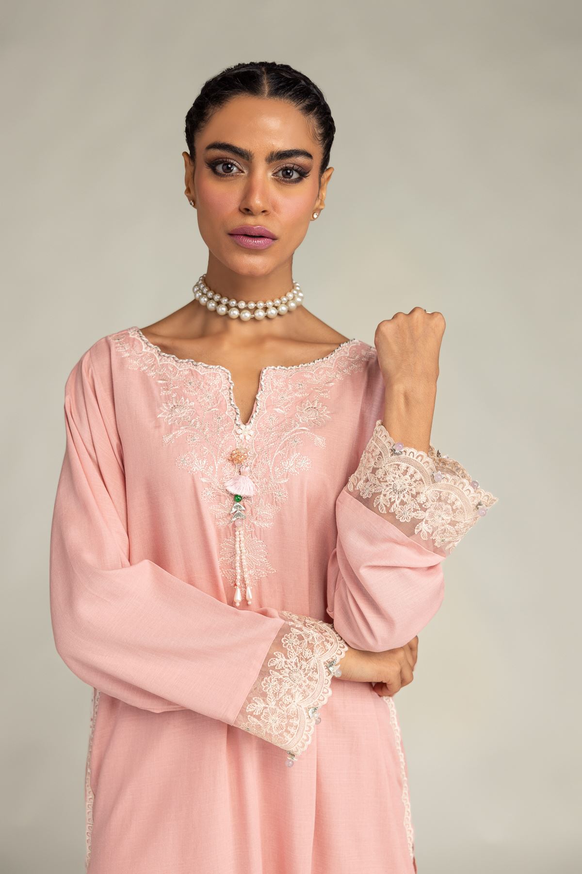 Embroidered Raw Silk Pink Silk Kurta - 2-26-306-A-D1-VG