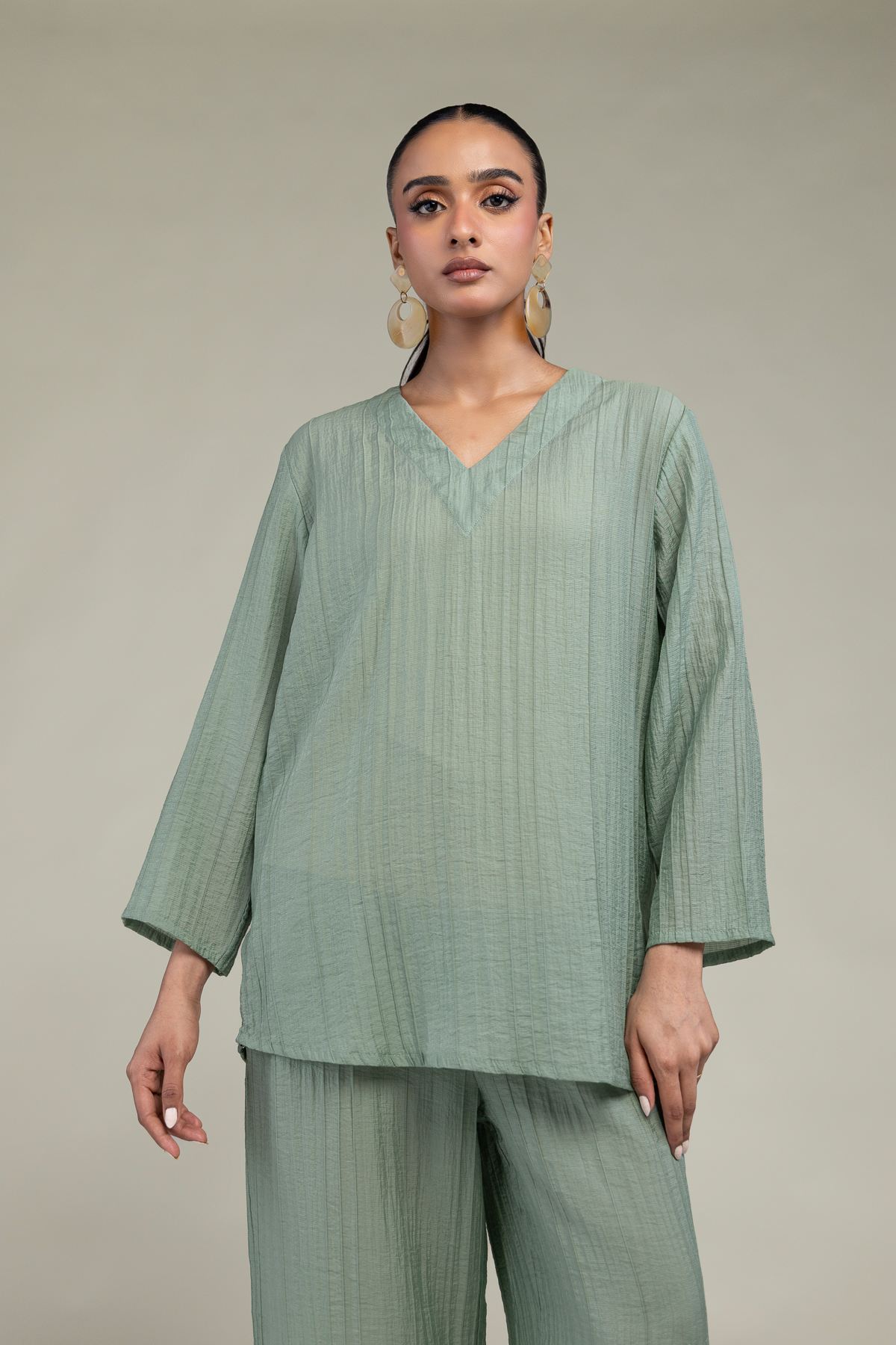 Dyed Blended Crinkle Solid Crinkle Shirt - 1-26-229-B-F1-VG