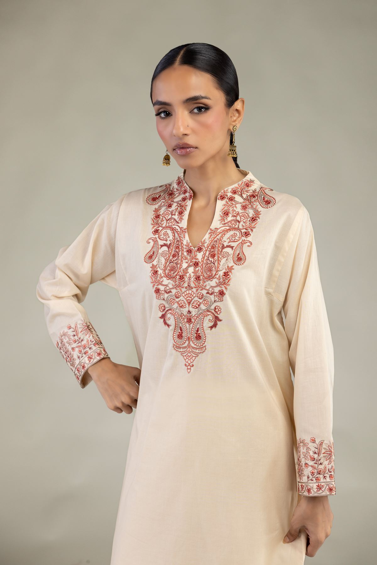 Embroidered Cambric Long Cambric Kurta - 1-26-226-A-I1-VG