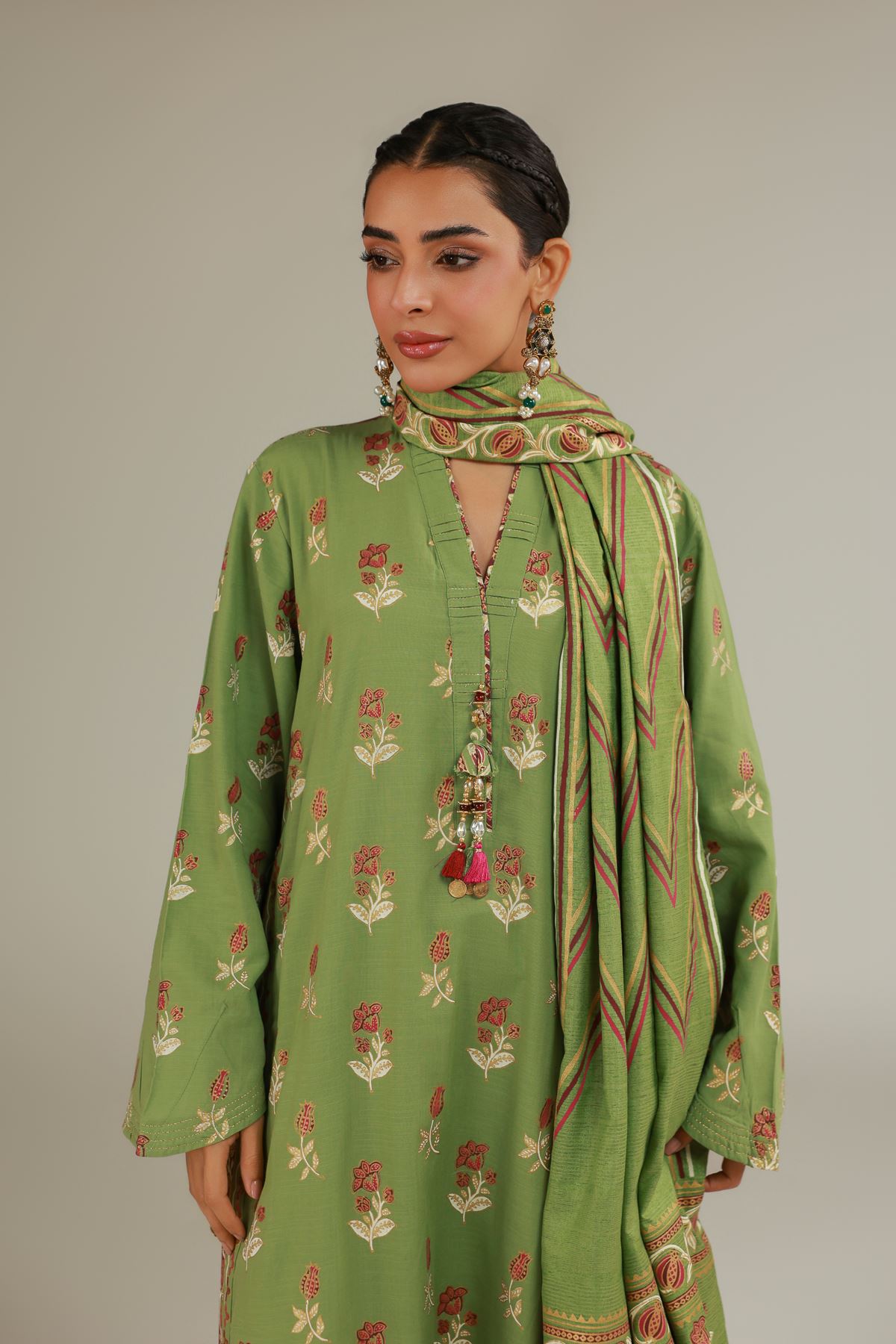 Raw Silk 3 Piece Co-ord Set - 25-12-12S4-09TA-VG