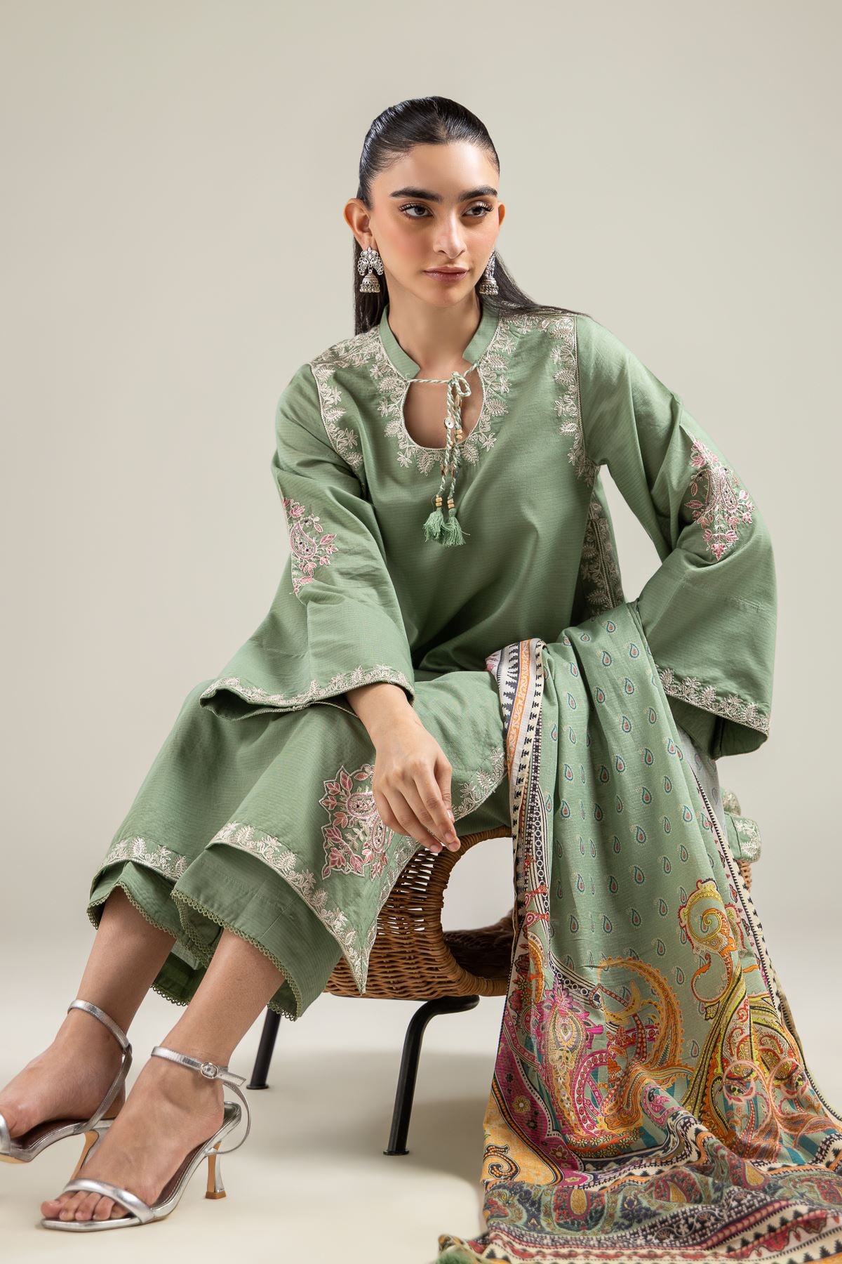 Embroidered Mesuri Floral Embroidered Kurta - 1-26-142-A-F-VG