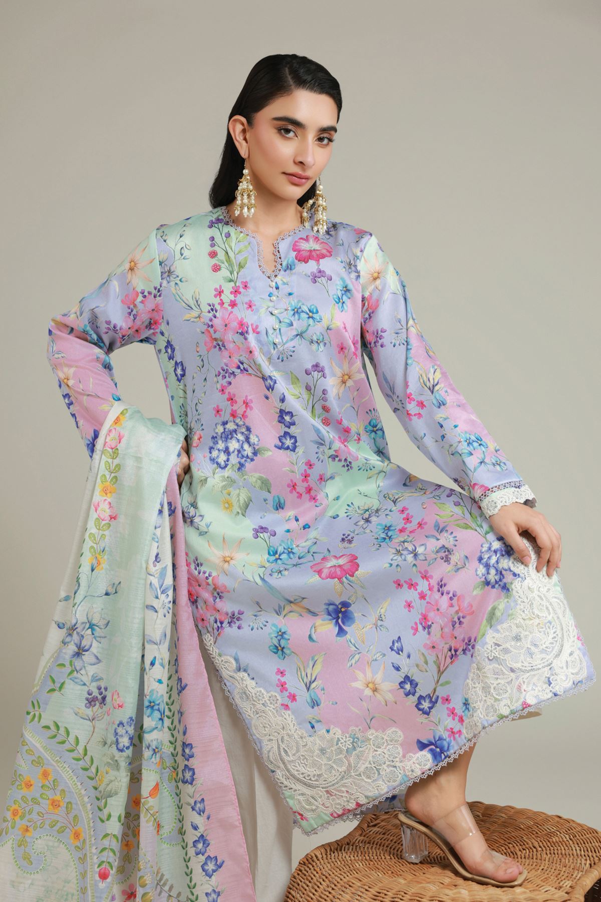 Printed Satin Fabrics 3 Piece - A22-26-102FC1-VG