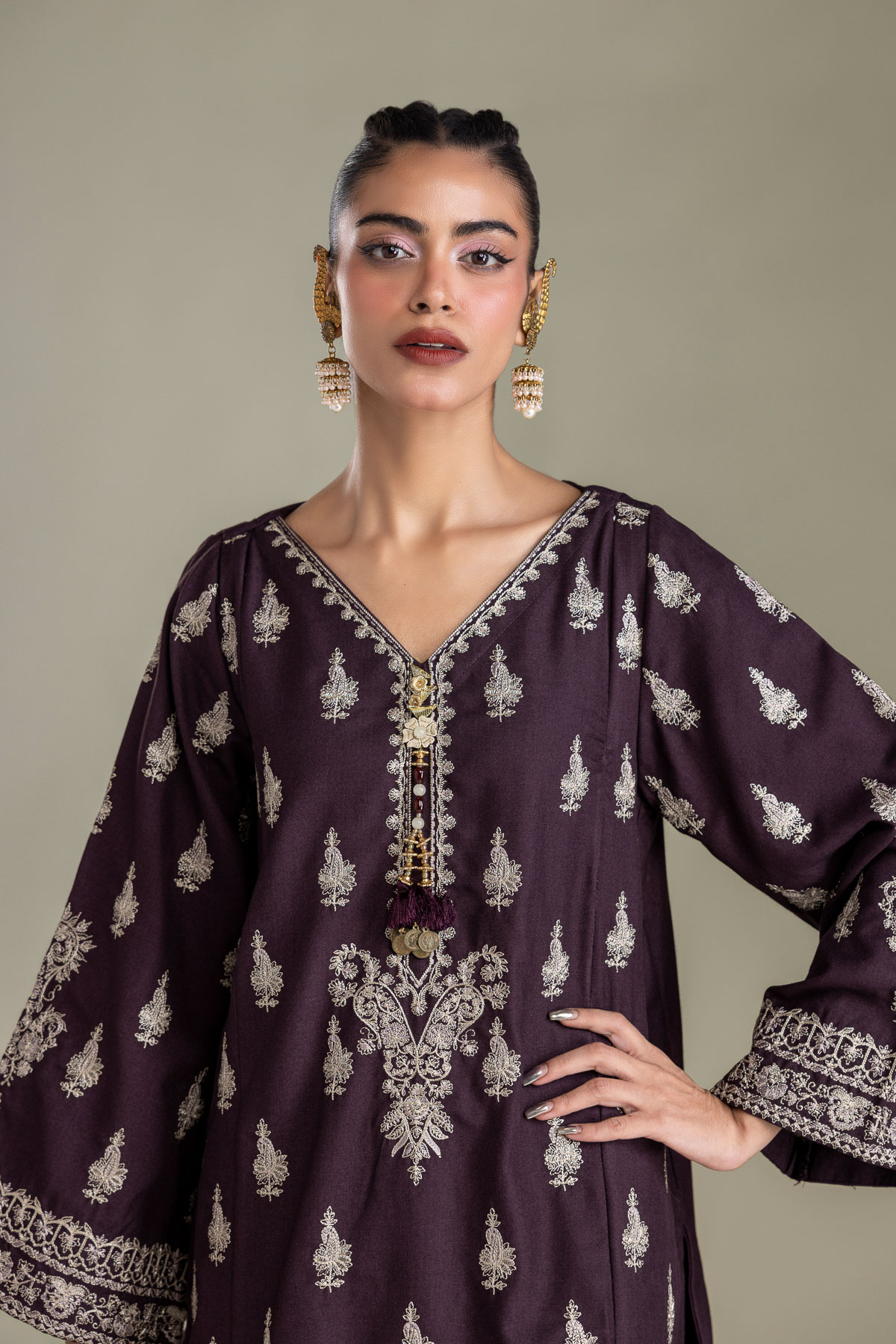 Embroidered Heavy Blended Viscose Purple Viscose Kurta - 1-26-433-A-C1-VG