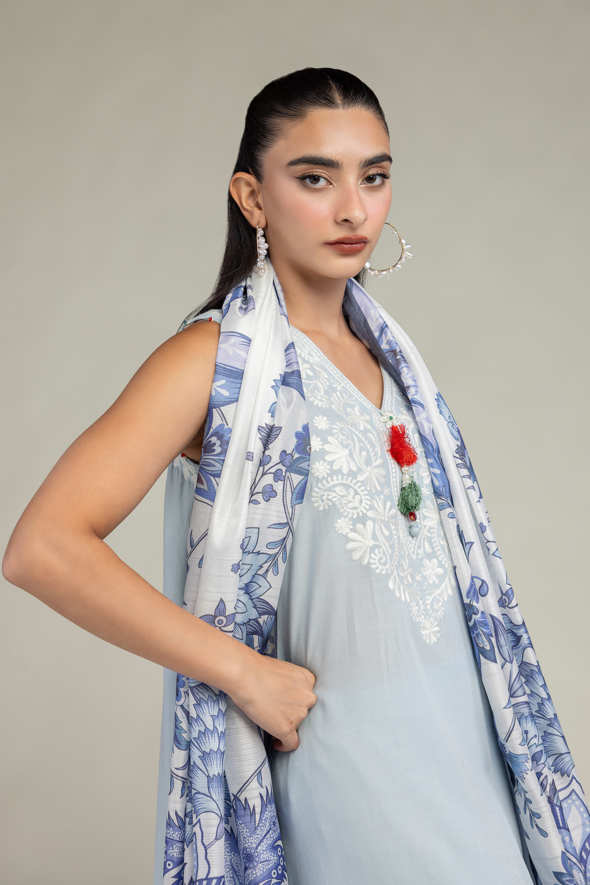 Embroidered Polyester Silk Floral Silk Dupatta - 2-26-106-A-H-VG